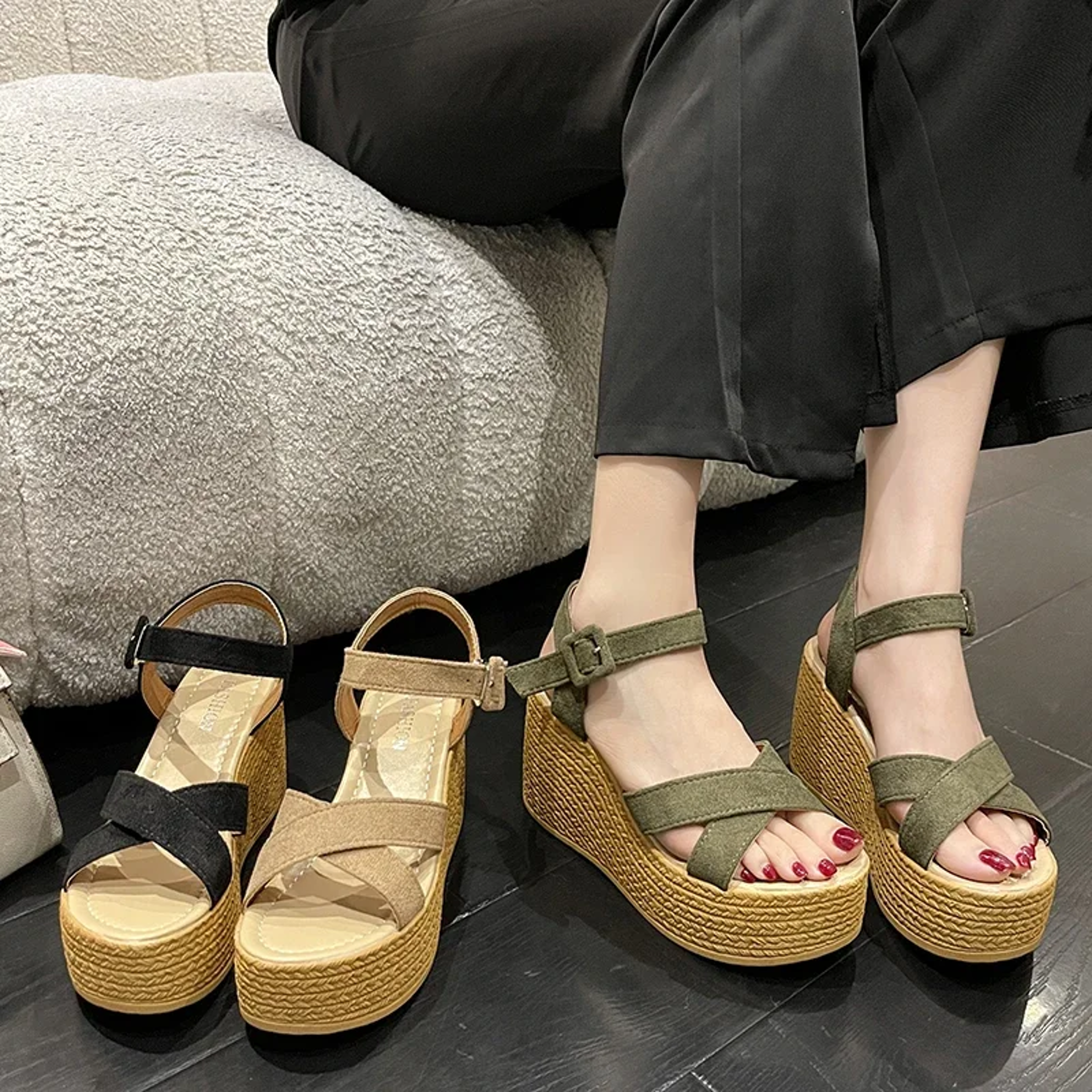 elevated comfort womens wedge sandals with thick platform sole and buckle strap