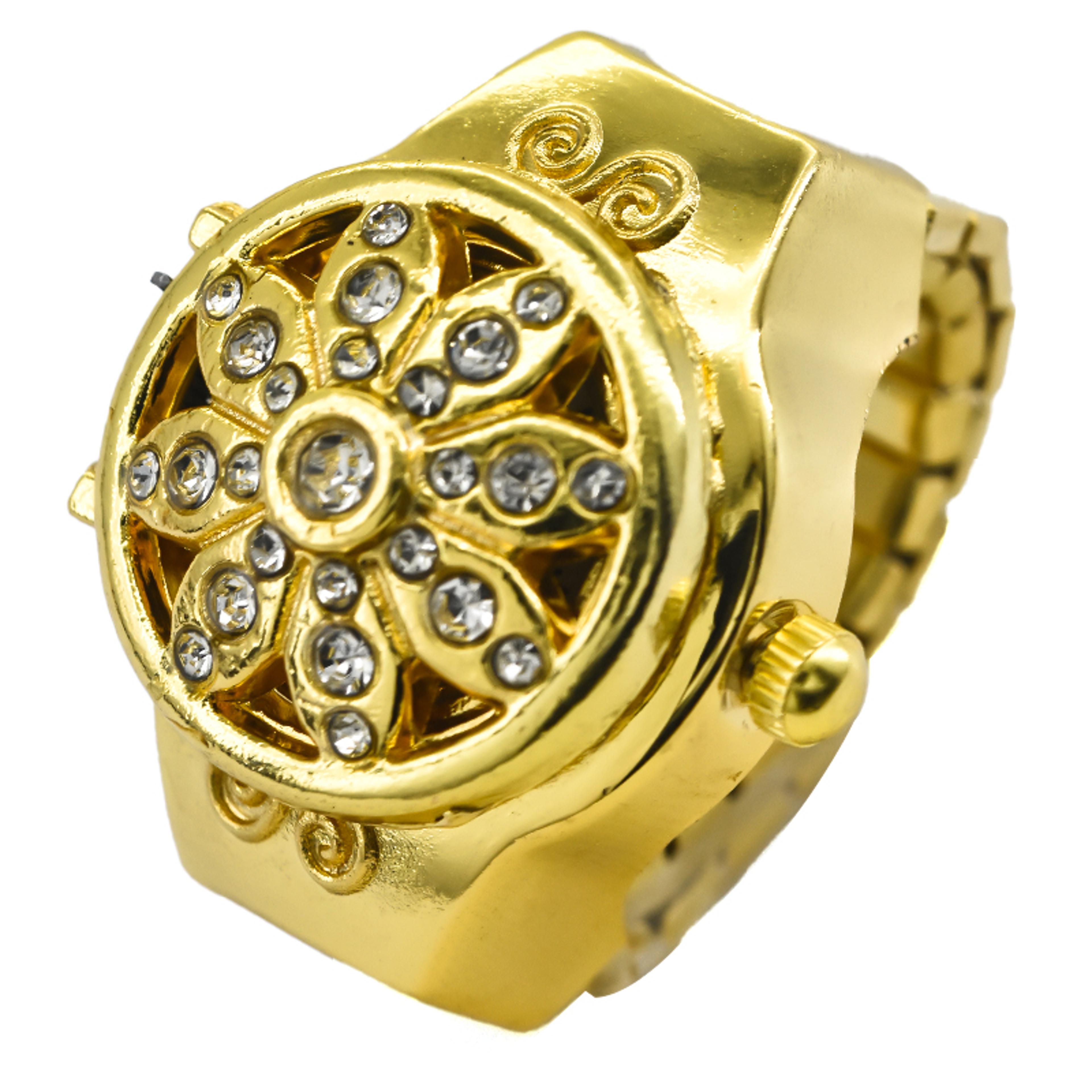mini finger watch with quartz movement, arabic numeral dial and alloy ring band