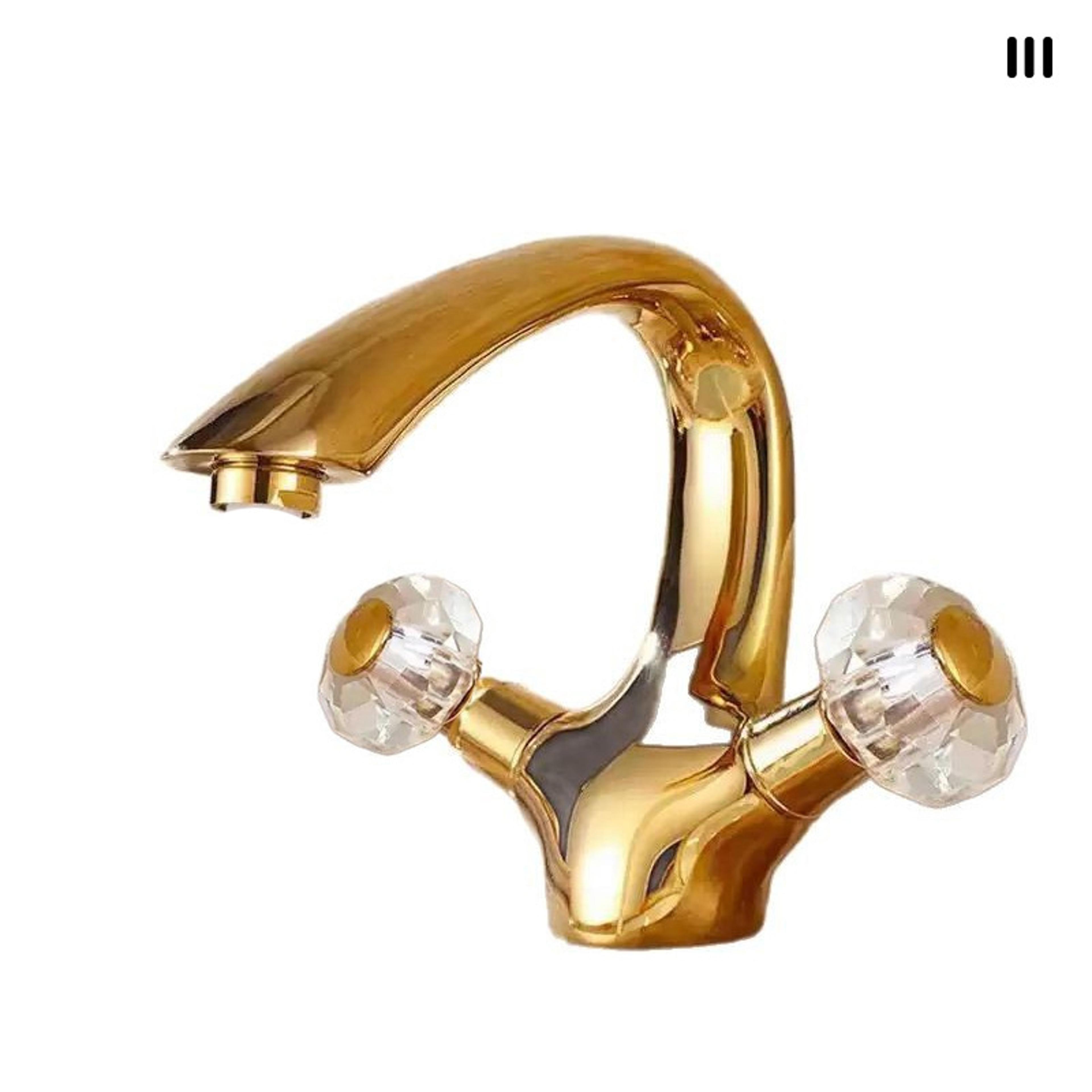 gold brass crystal handle bathroom faucet deck mounted hot and cold basin mixer