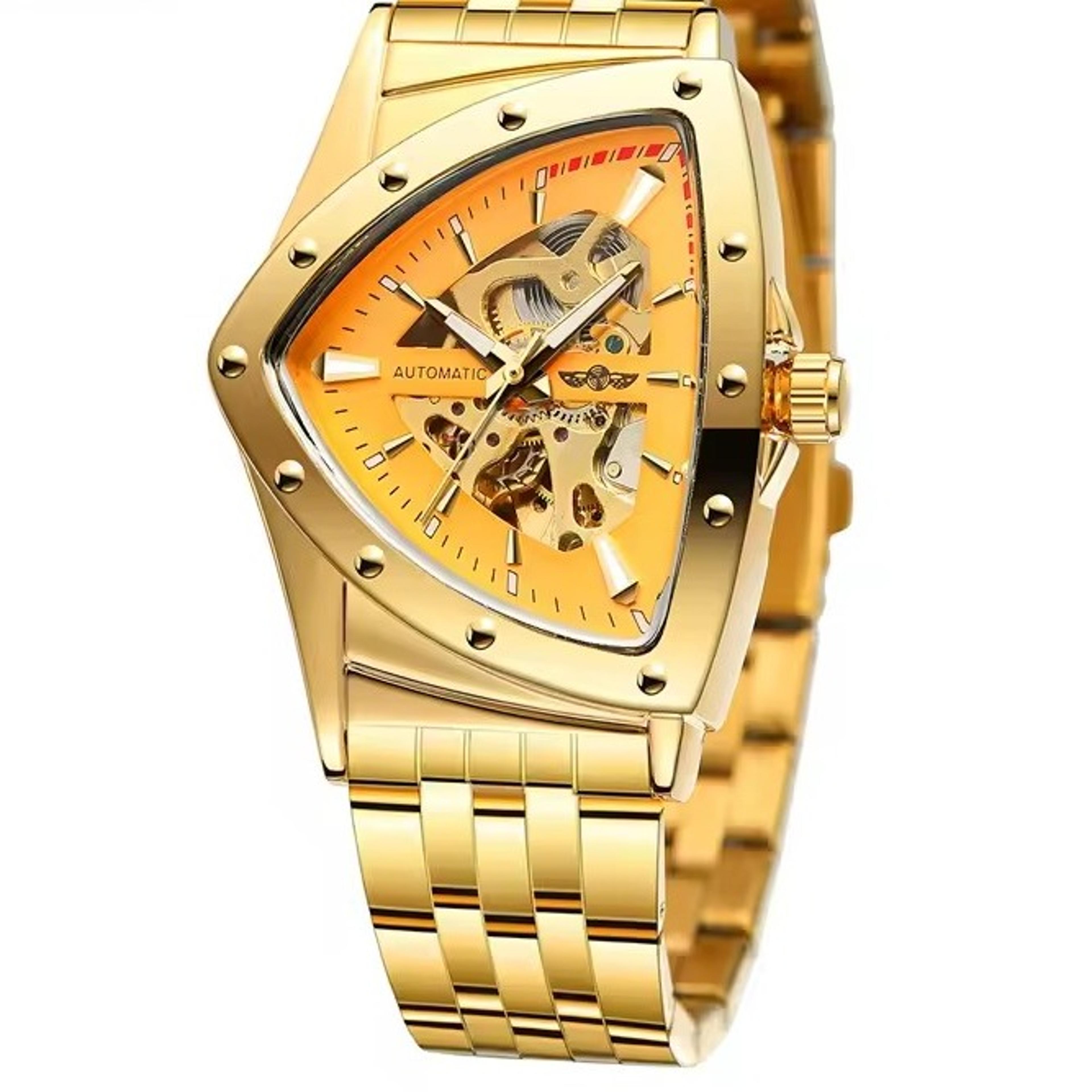 mens automatic skeleton watch stainless steel triangle mechanical watch
