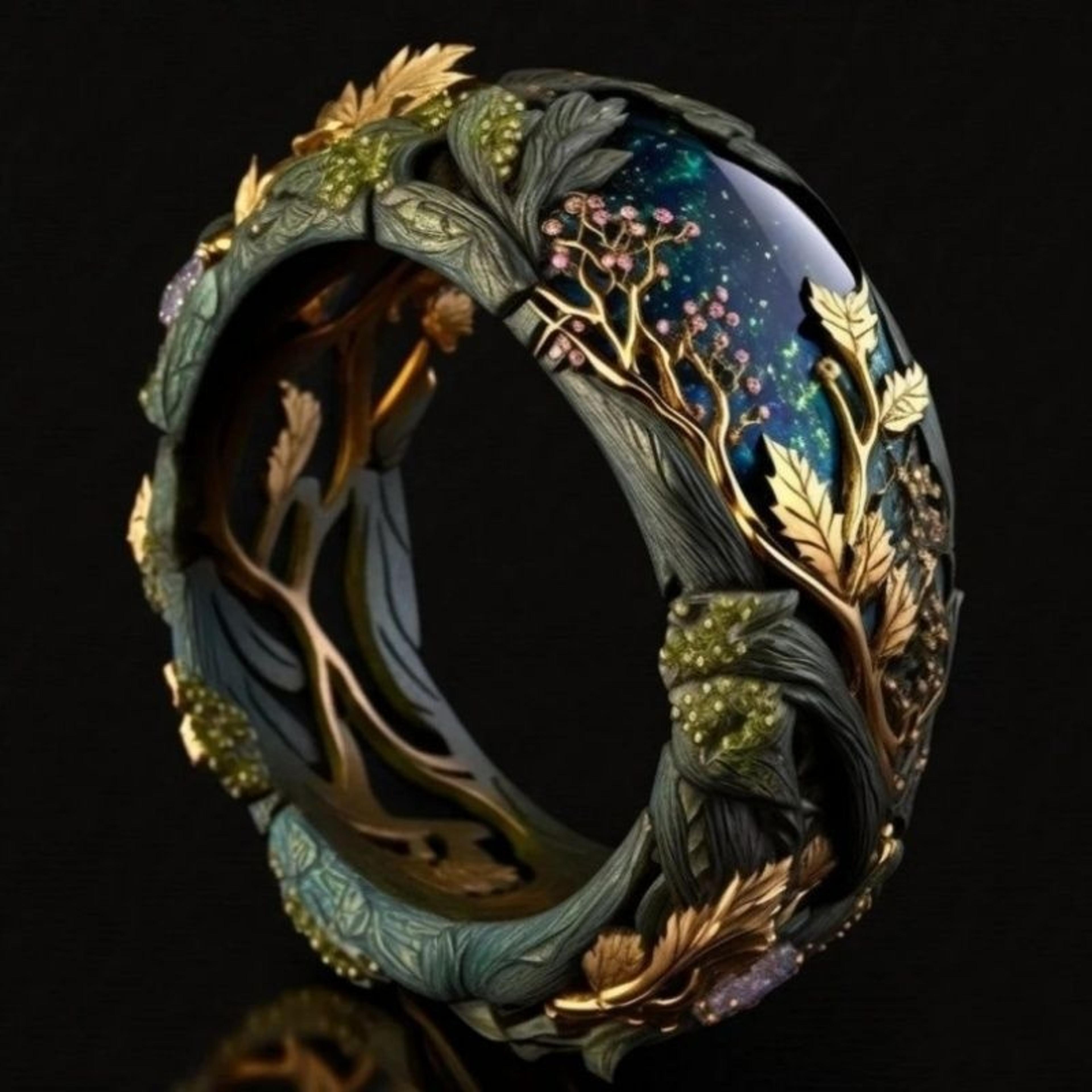 glass flower leaf ring for women geometric botanical statement jewelry