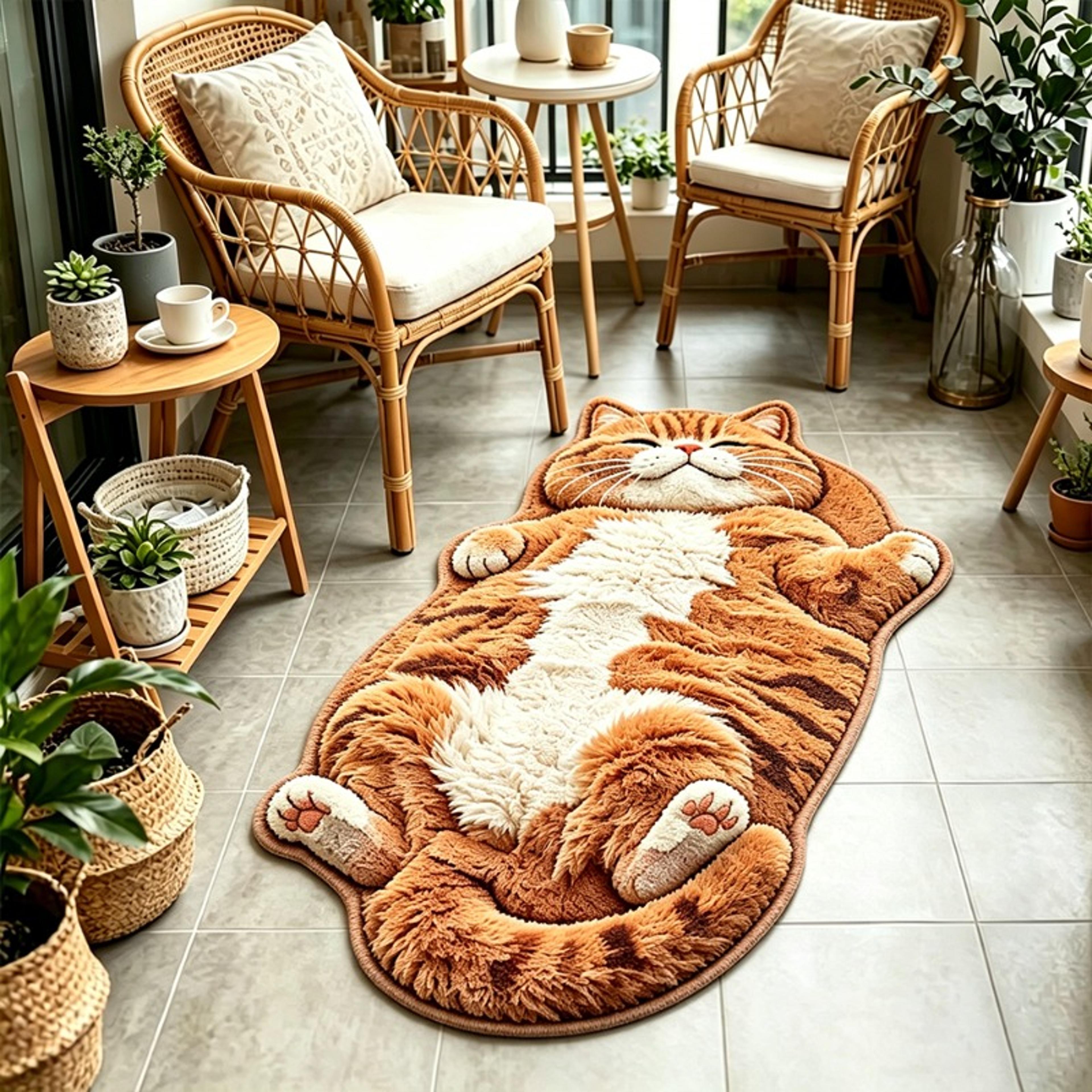 cozy cat shaped rug soft plush non slip bedside mat for bedroom and living room