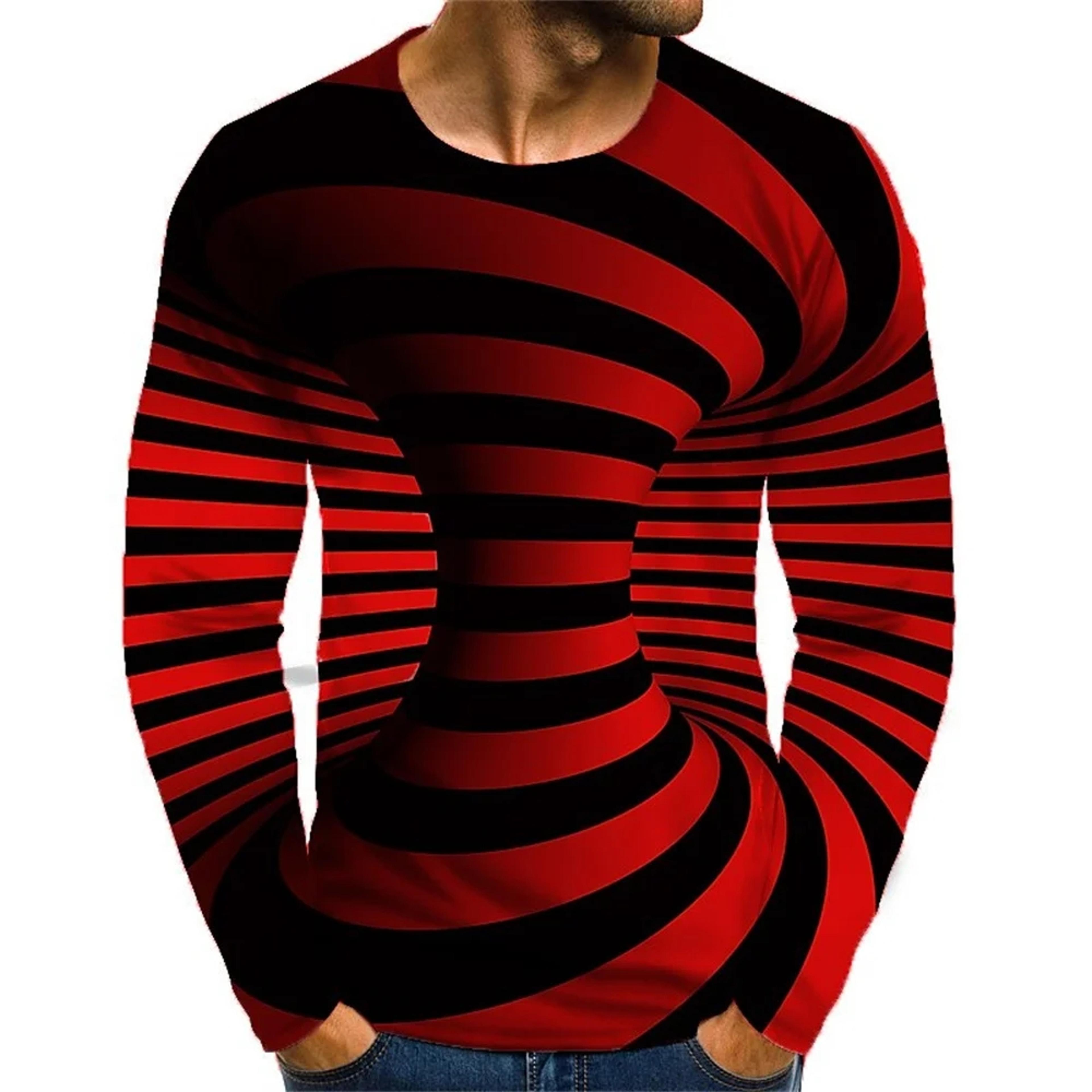 mens optical illusion t shirt print long sleeve harajuku street wear