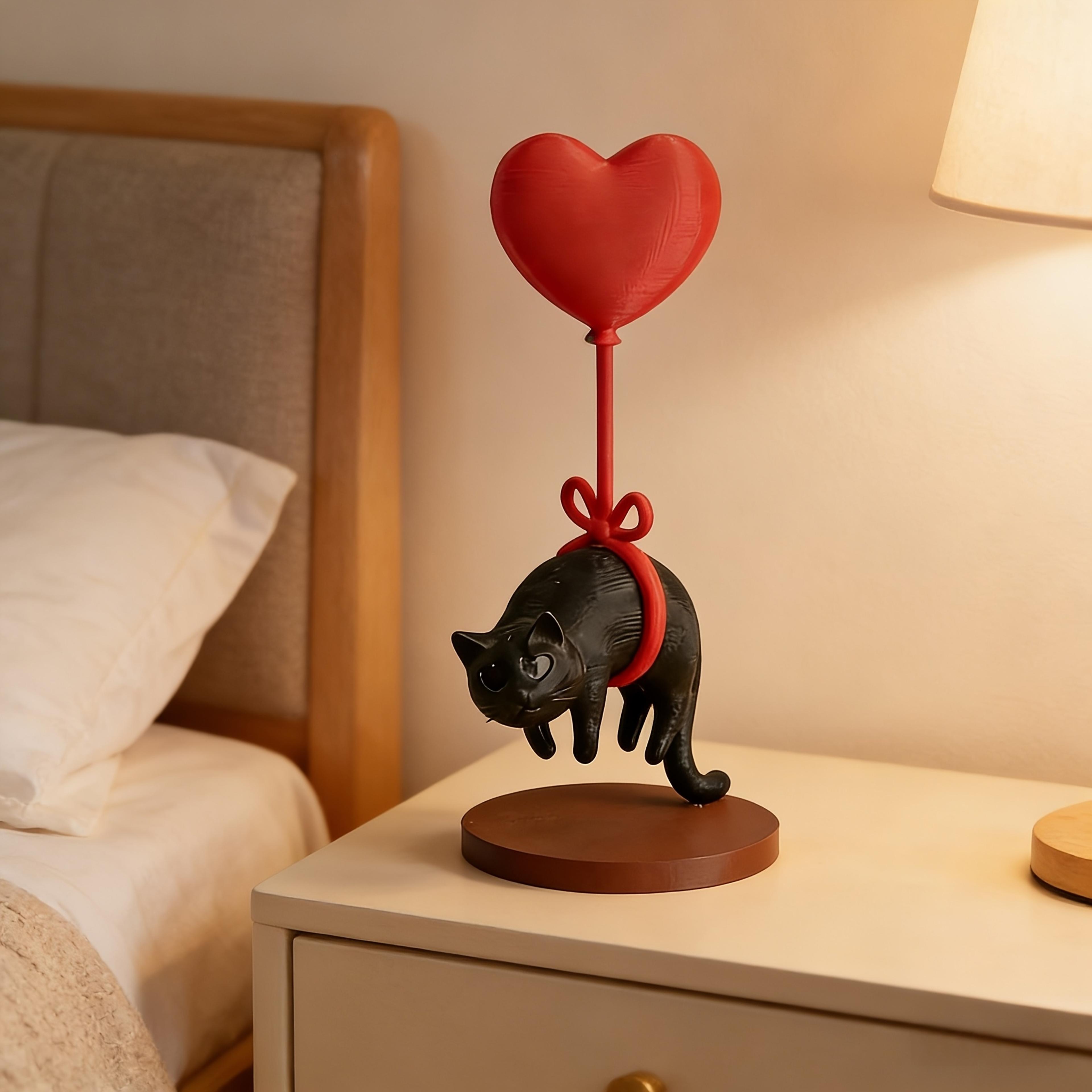 floating cat heart balloon figurine romantic cat lover desk decor & gift