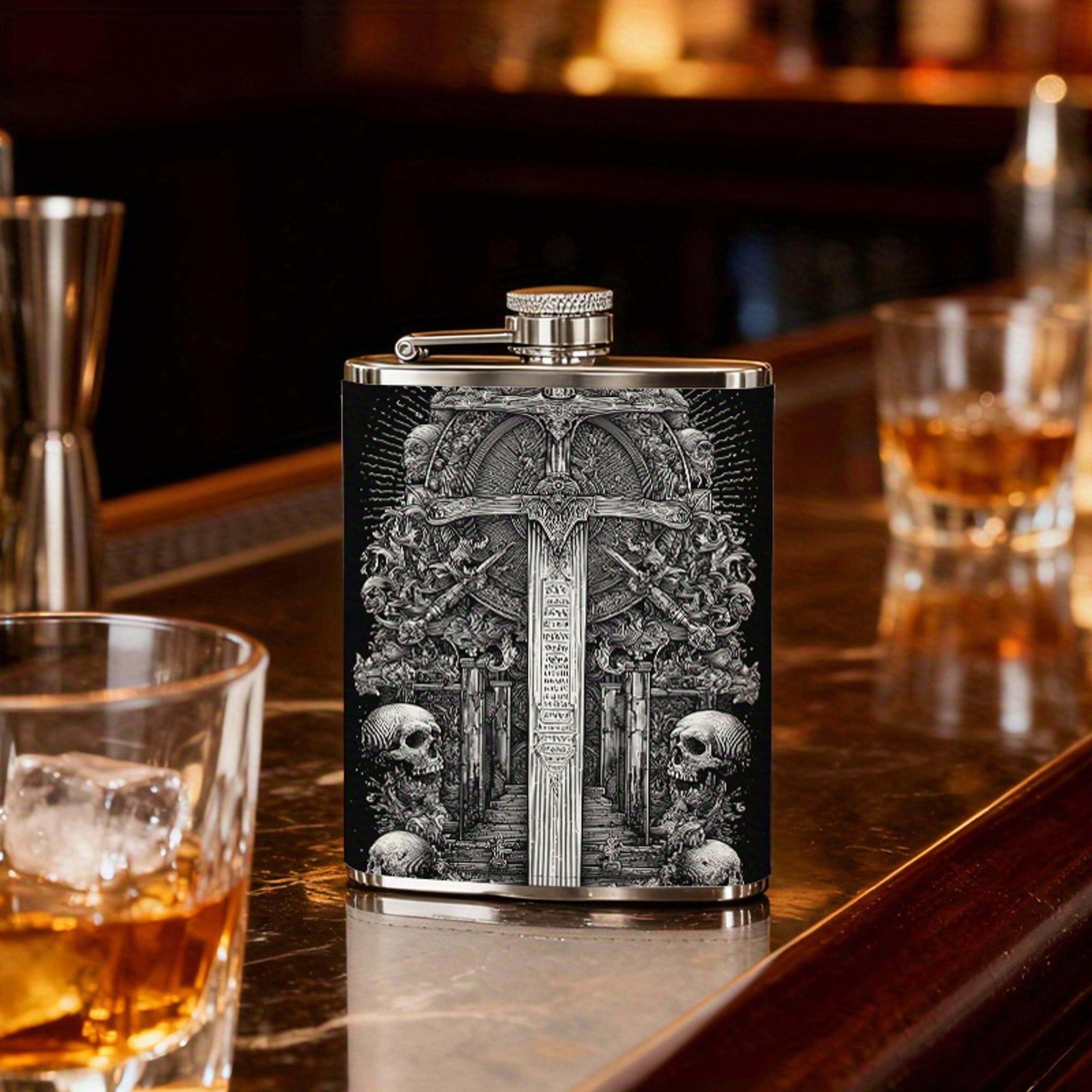 gothic skull flask stainless steel leakproof whiskey hip flask