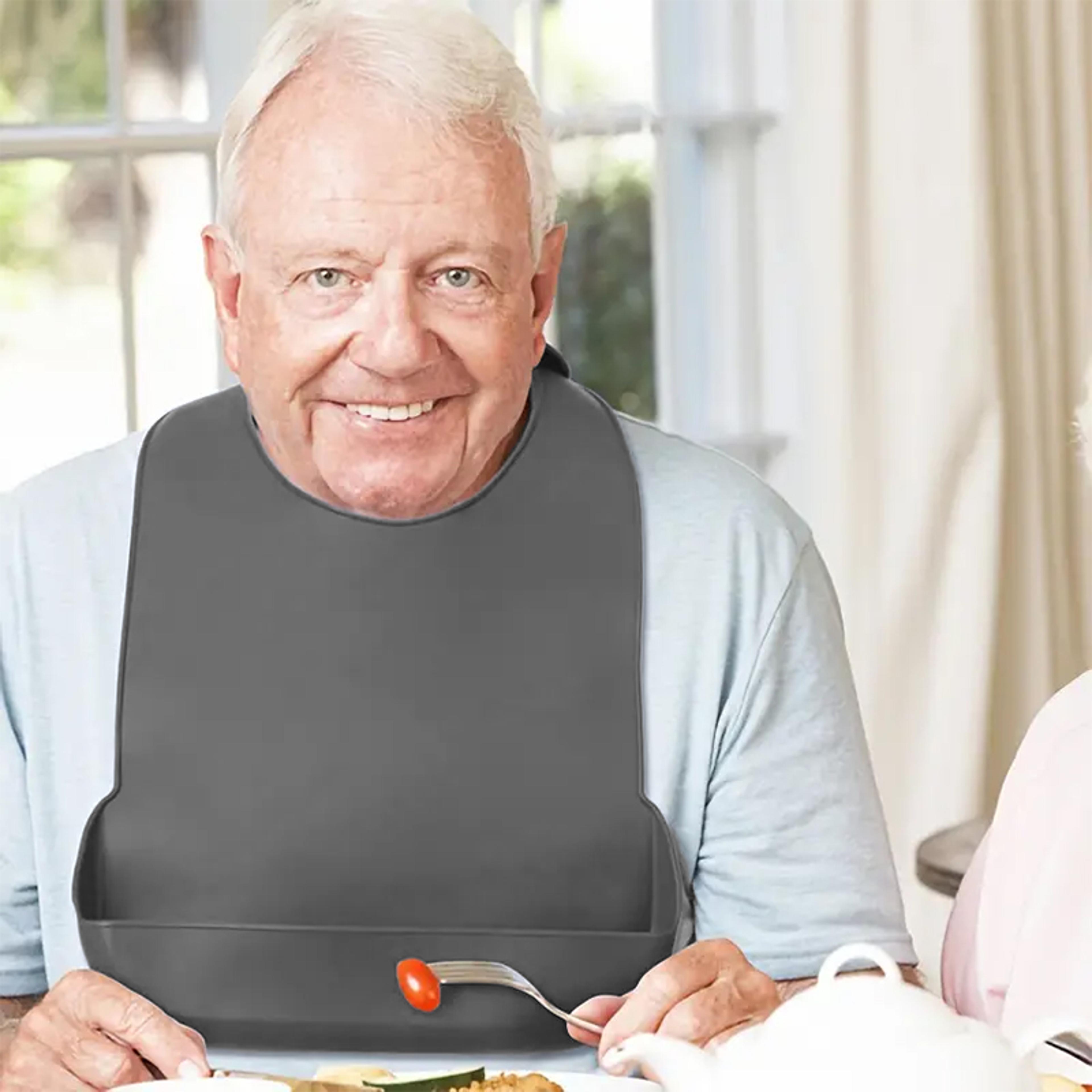 easy clean adult silicone bib with food catcher waterproof bib for adults & seniors