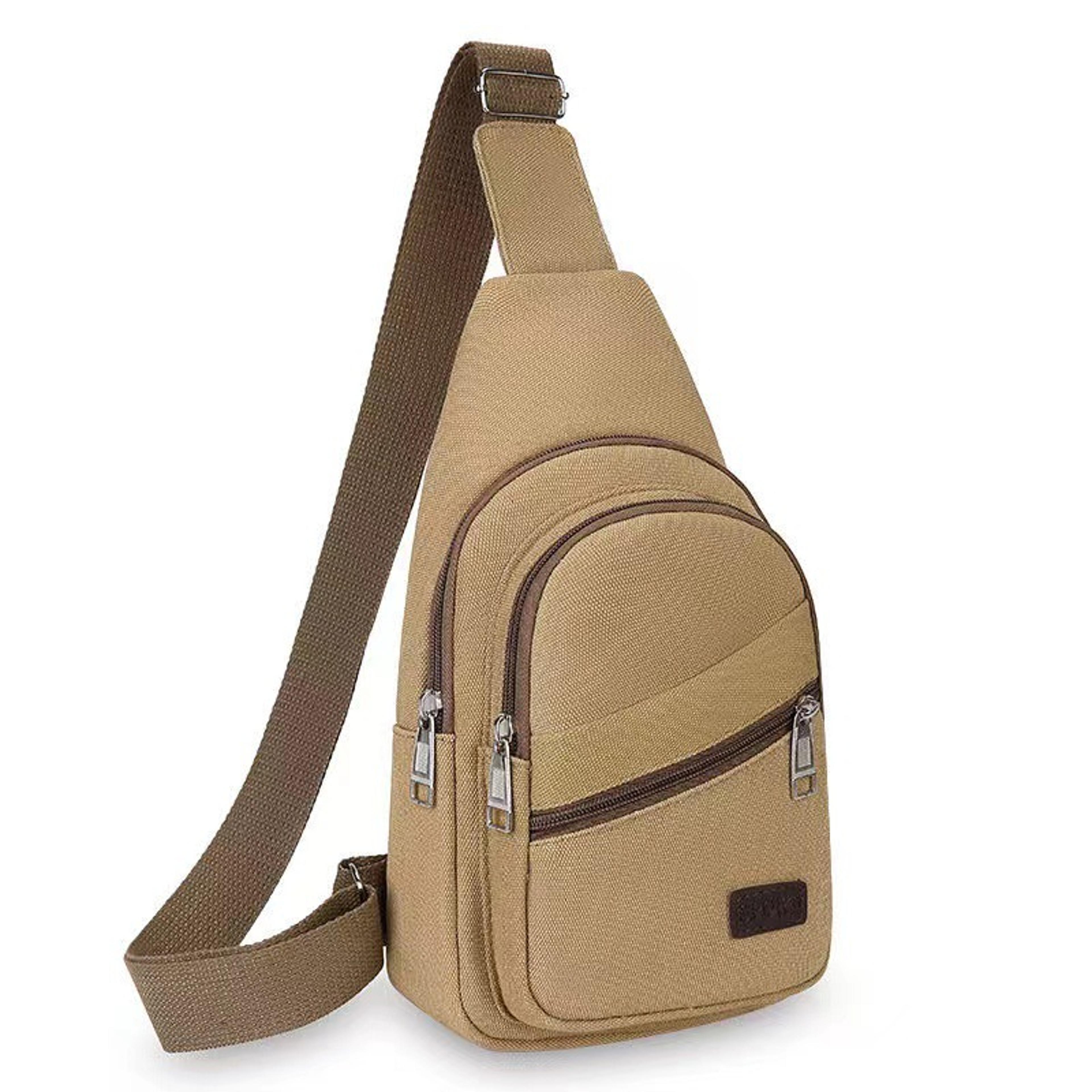 retro mens canvas crossbody bag water proof multi-pocket travel chest bag