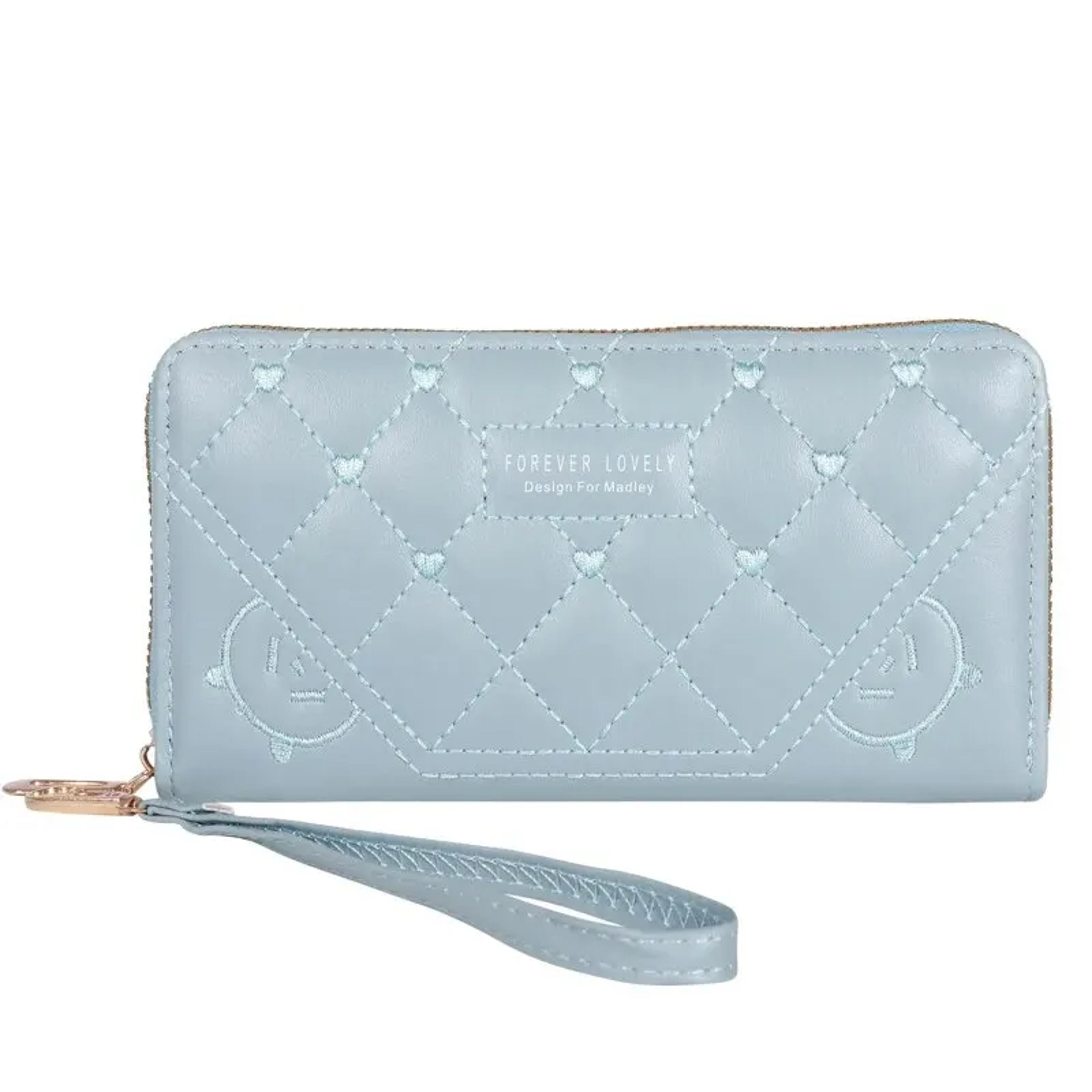 embroidered womens long wallet with phone pocket and zipper card holder