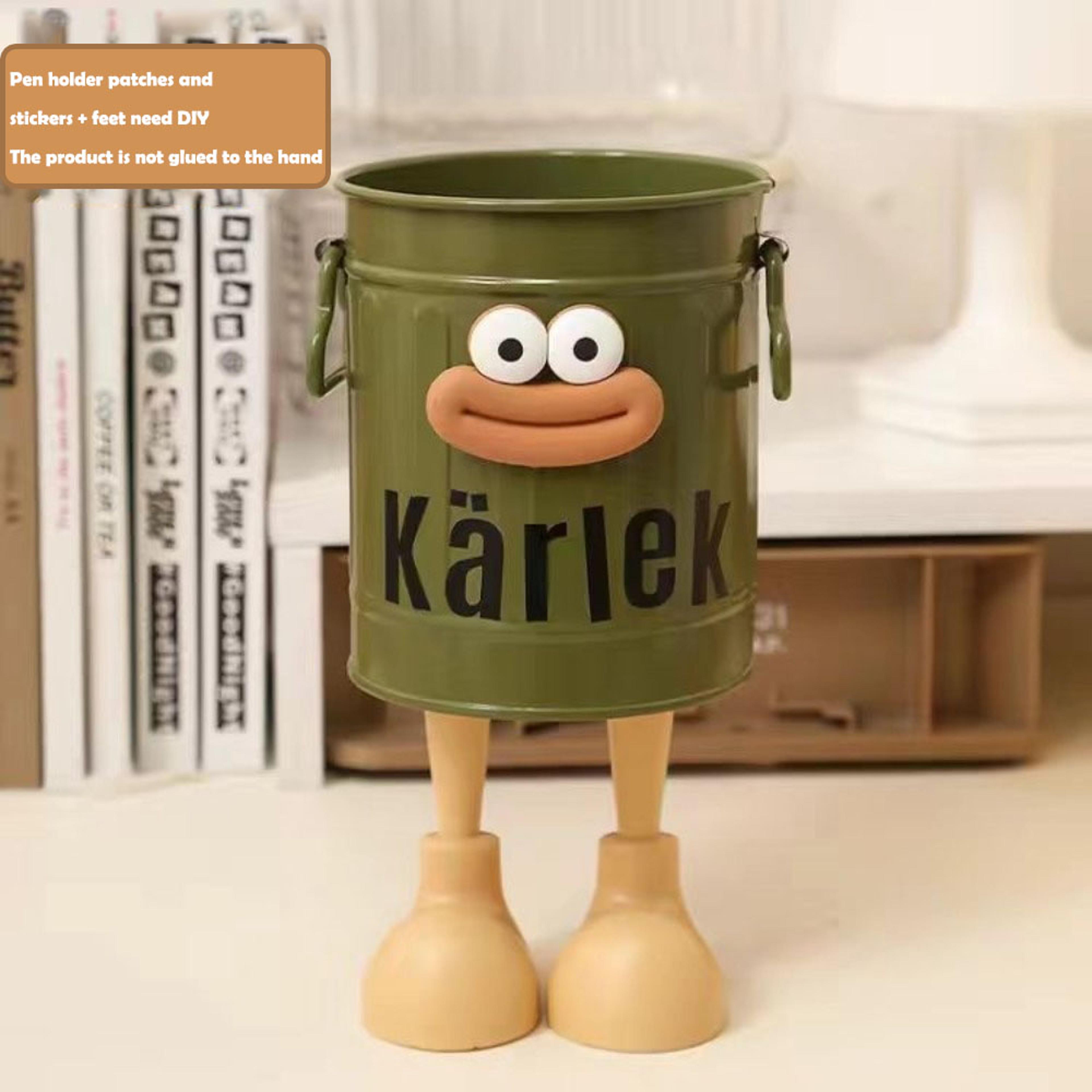 cute cartoon pen holder desk organizer with letter stickers