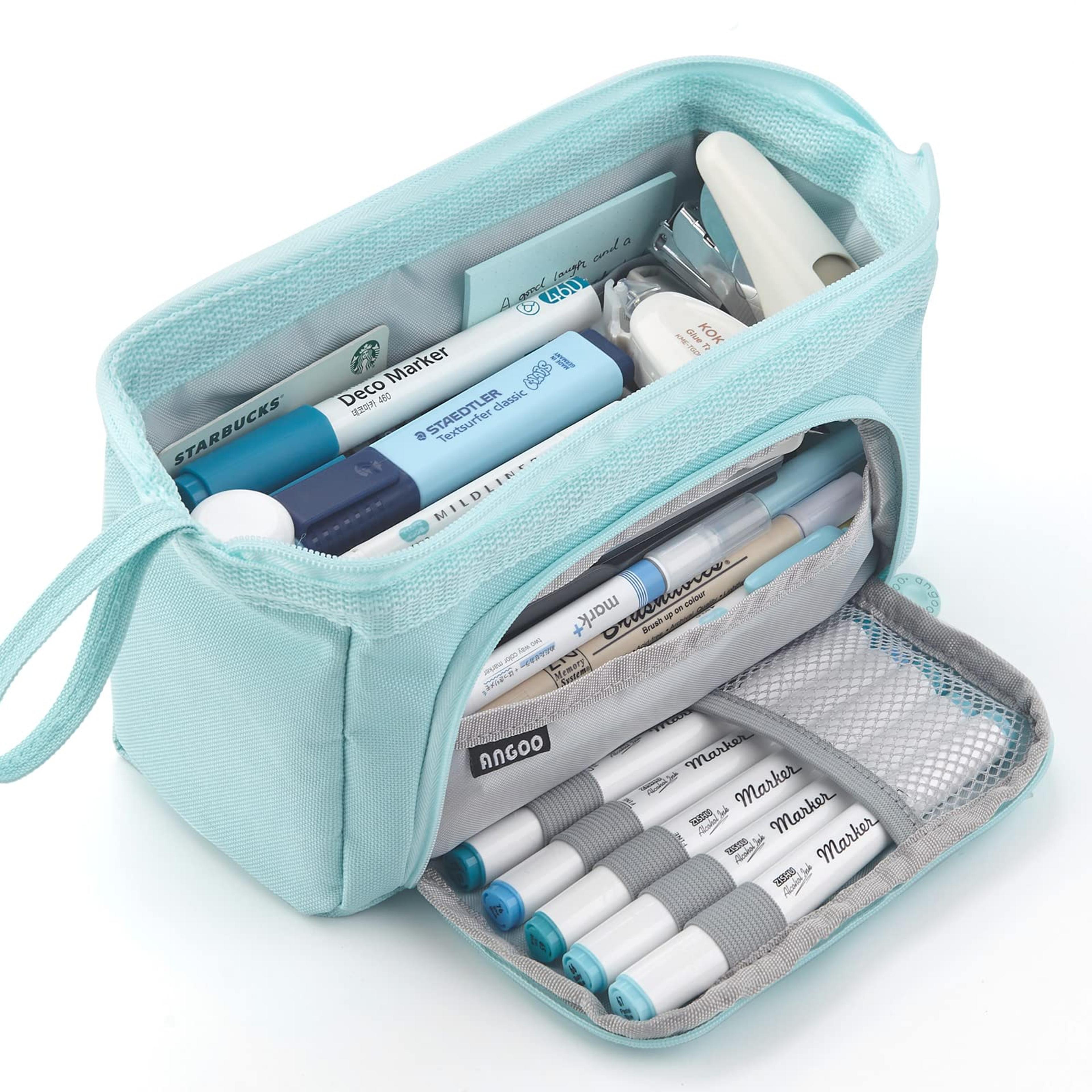 kawaii large capacity pencil case double layer canvas stationery organizer