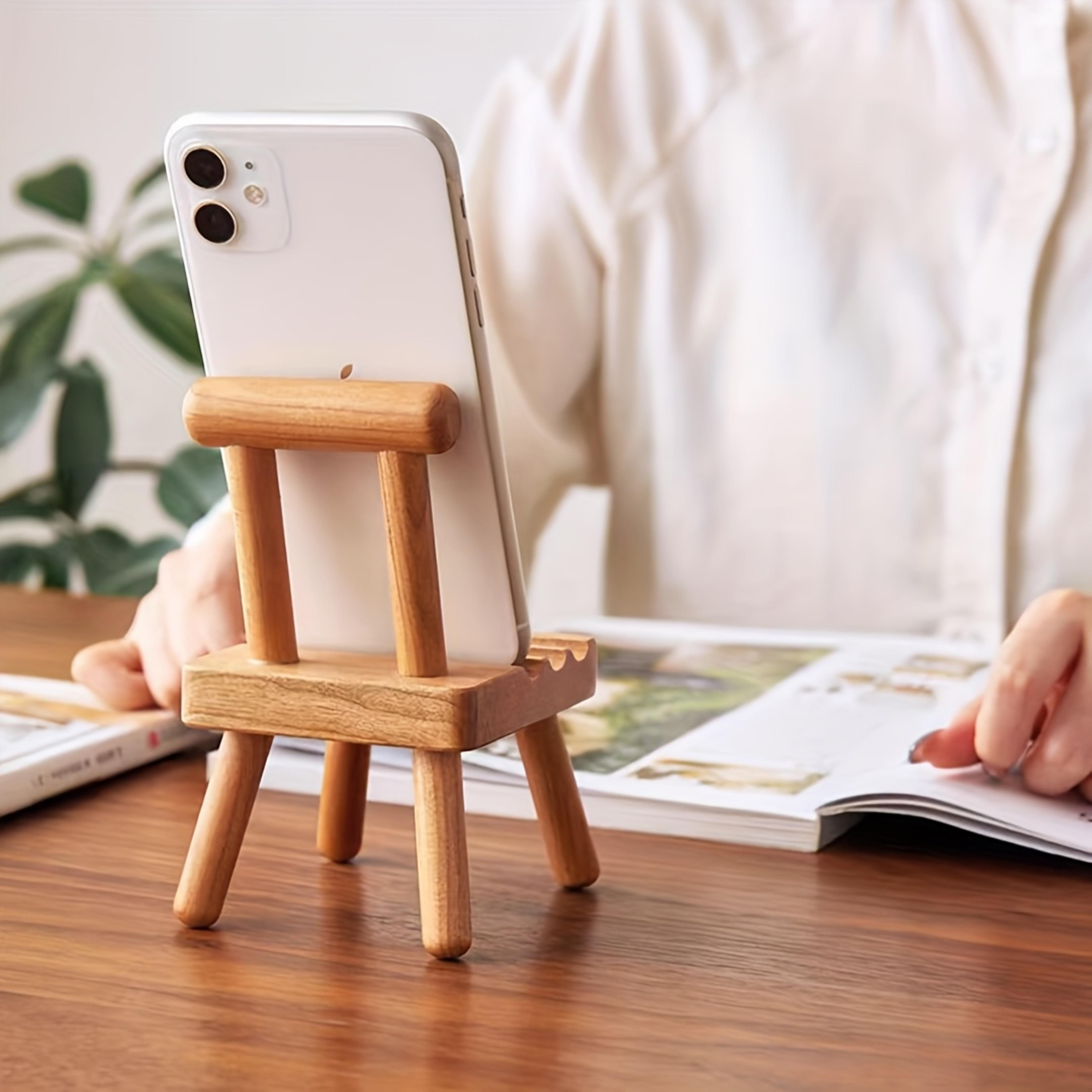mini wooden chair phone stand cute desktop smartphone holder and desk decor
