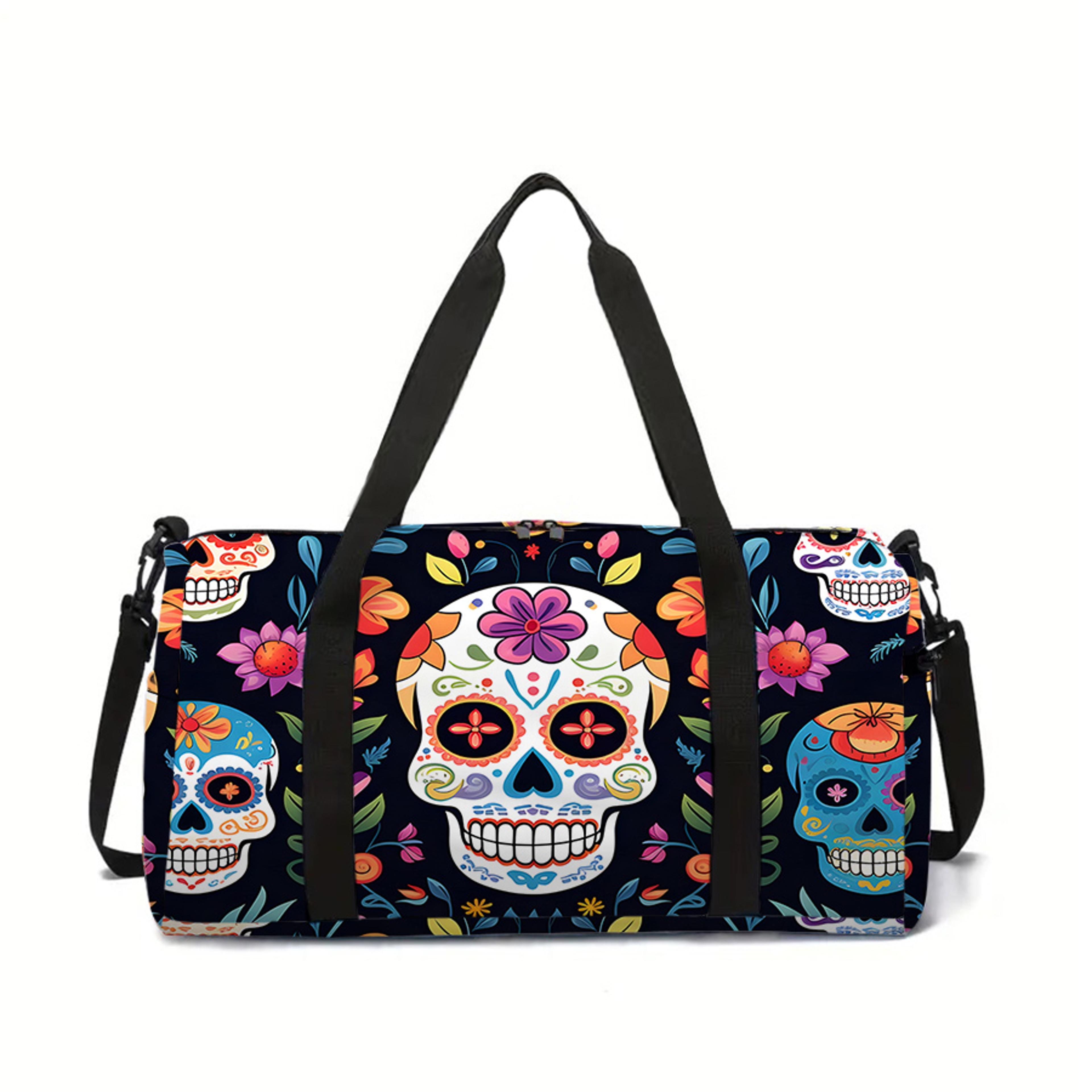 colorful skull travel duffel bag large capacity kids gym and overnight bag