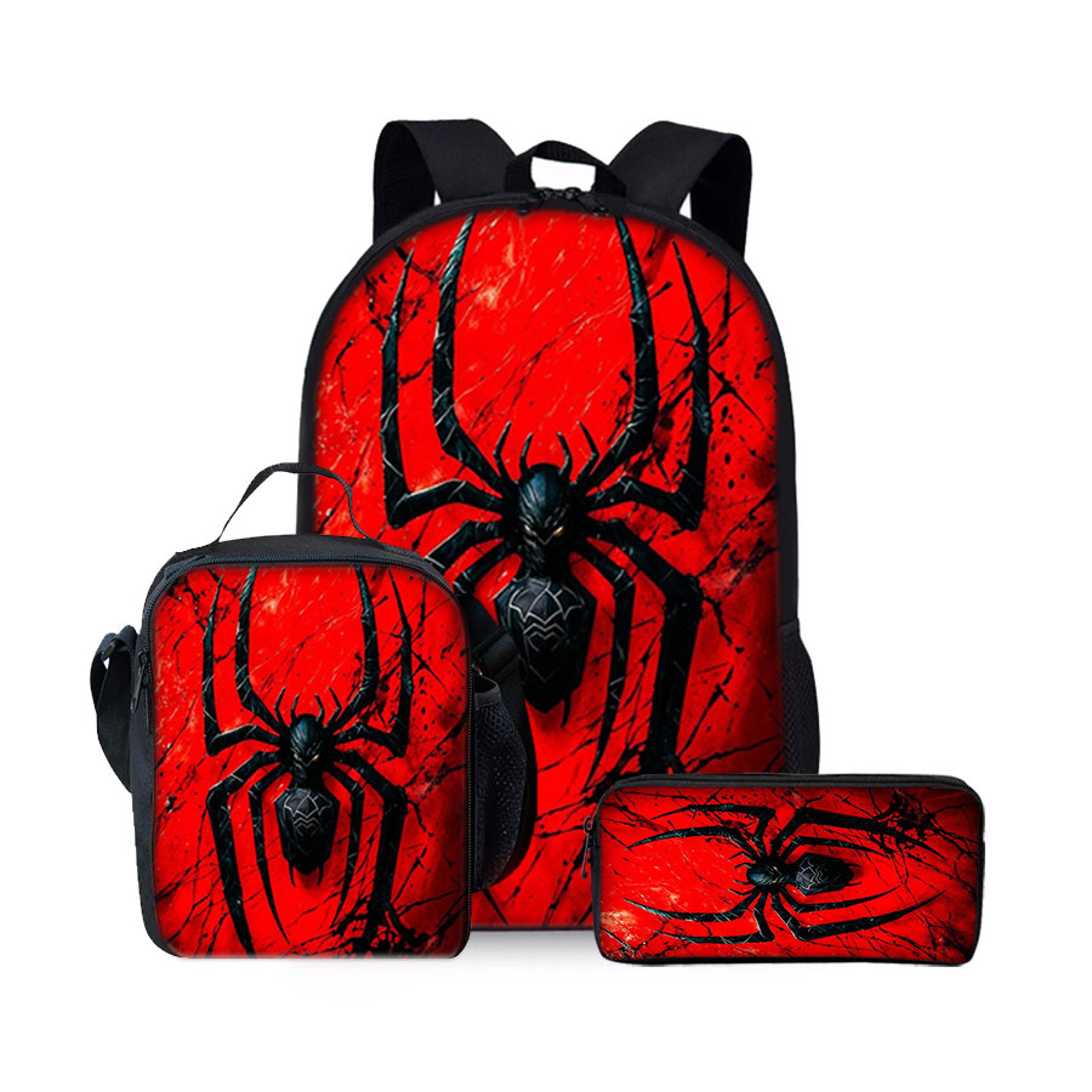 spider pattern kids school back pack set with lunch bag and pencil case