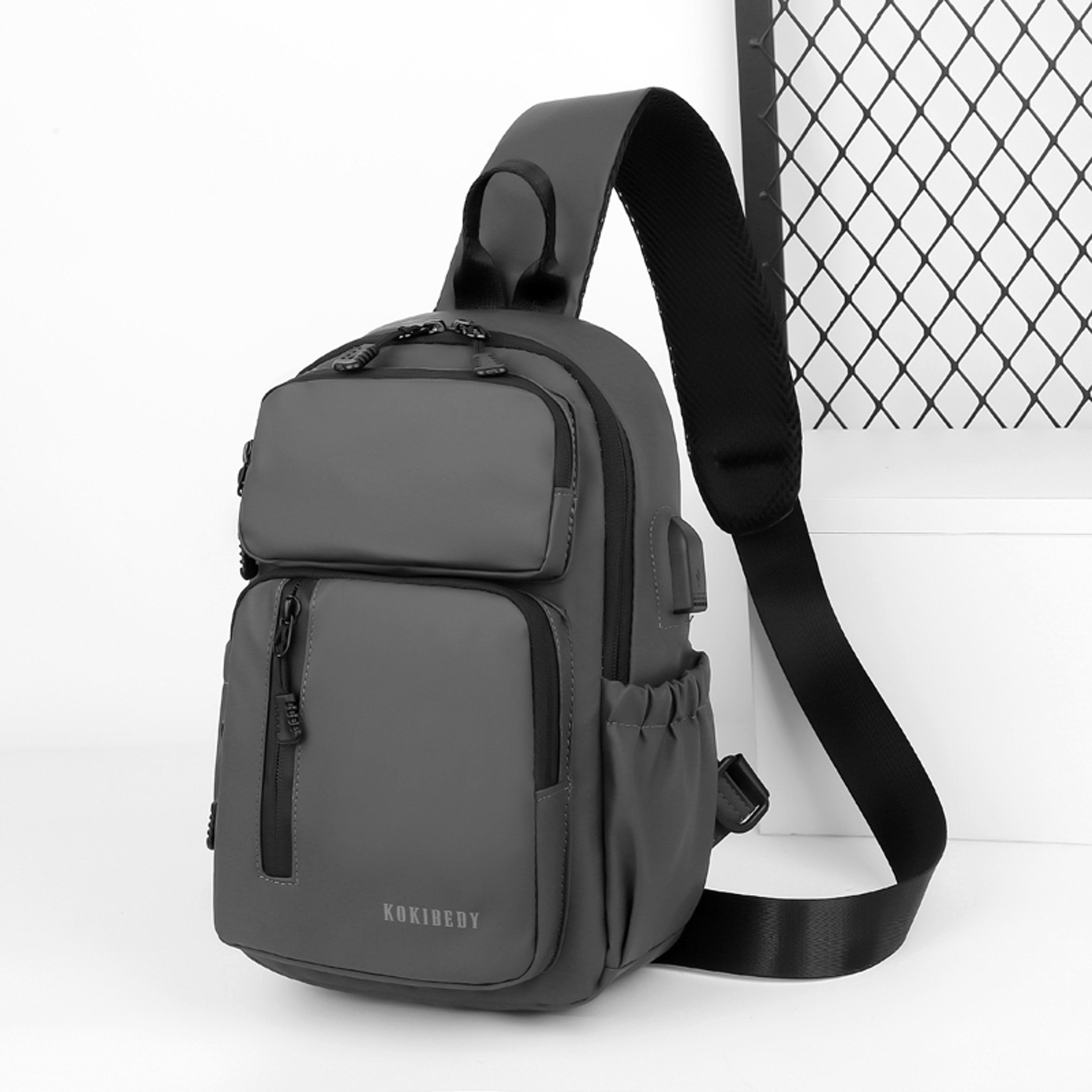 mens waterproof pu crossbody chest bag with large capacity storage