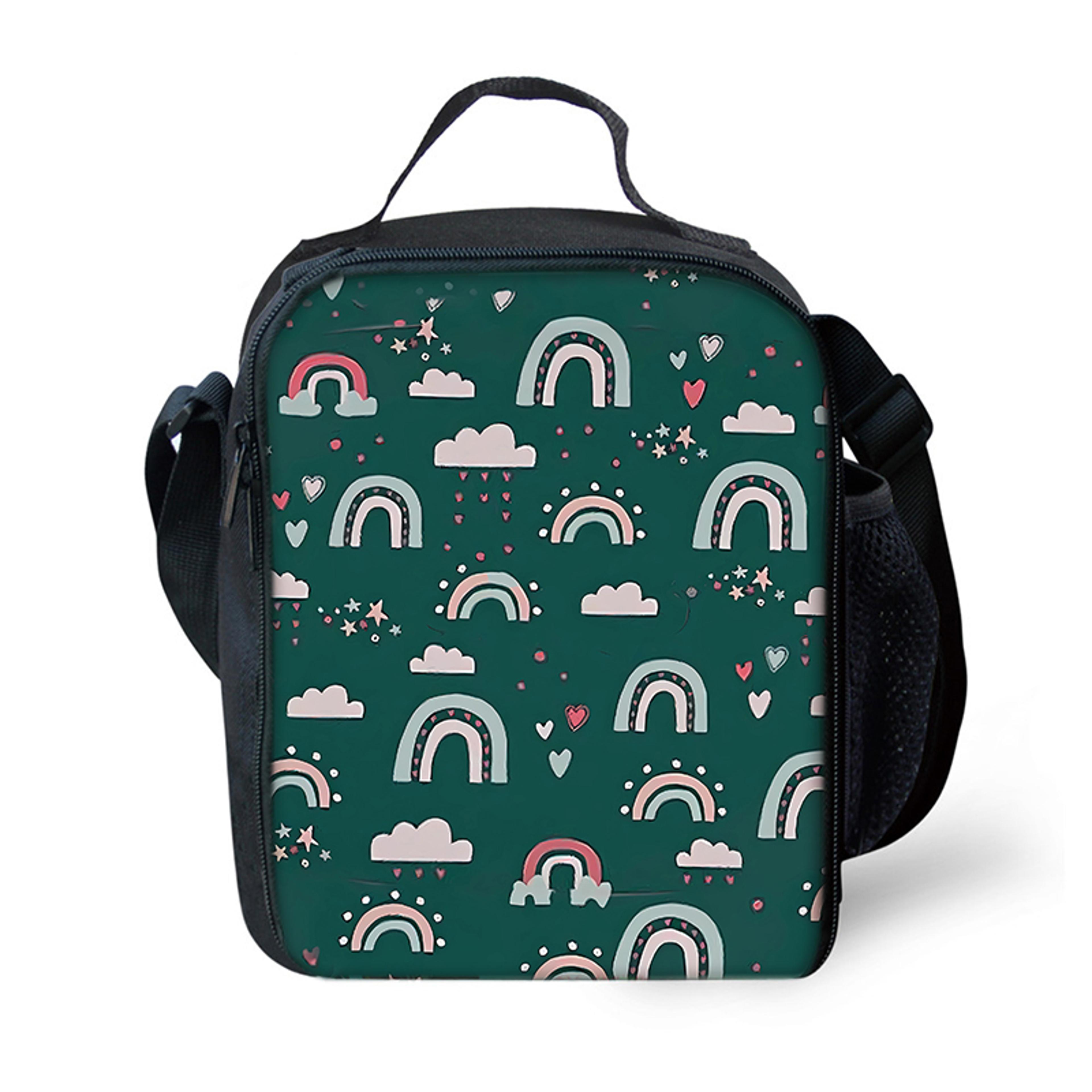 rainbow kids insulated lunch bag with waterproof design and shoulder strap