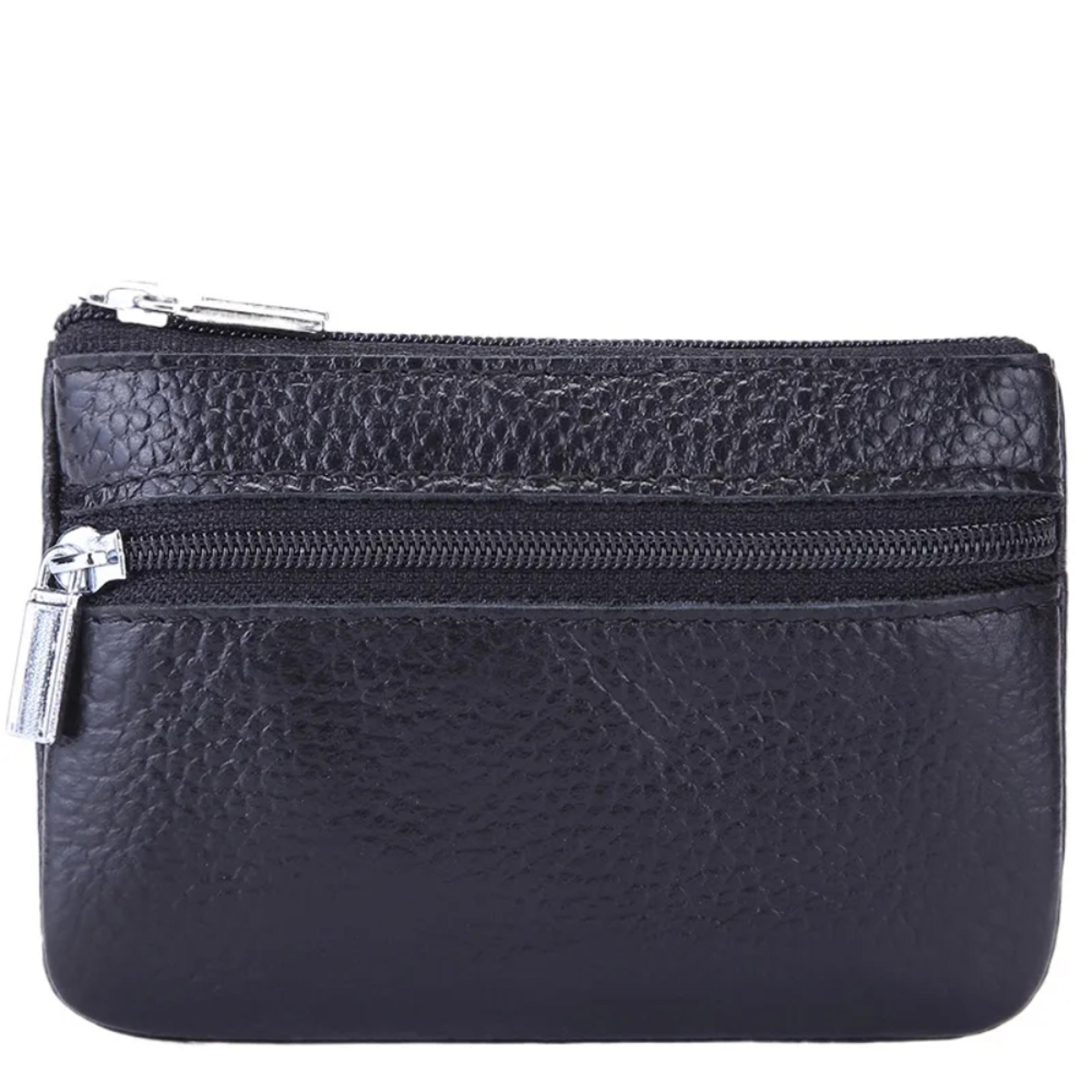 mens leather coin purse wallet with double zipper and card slots