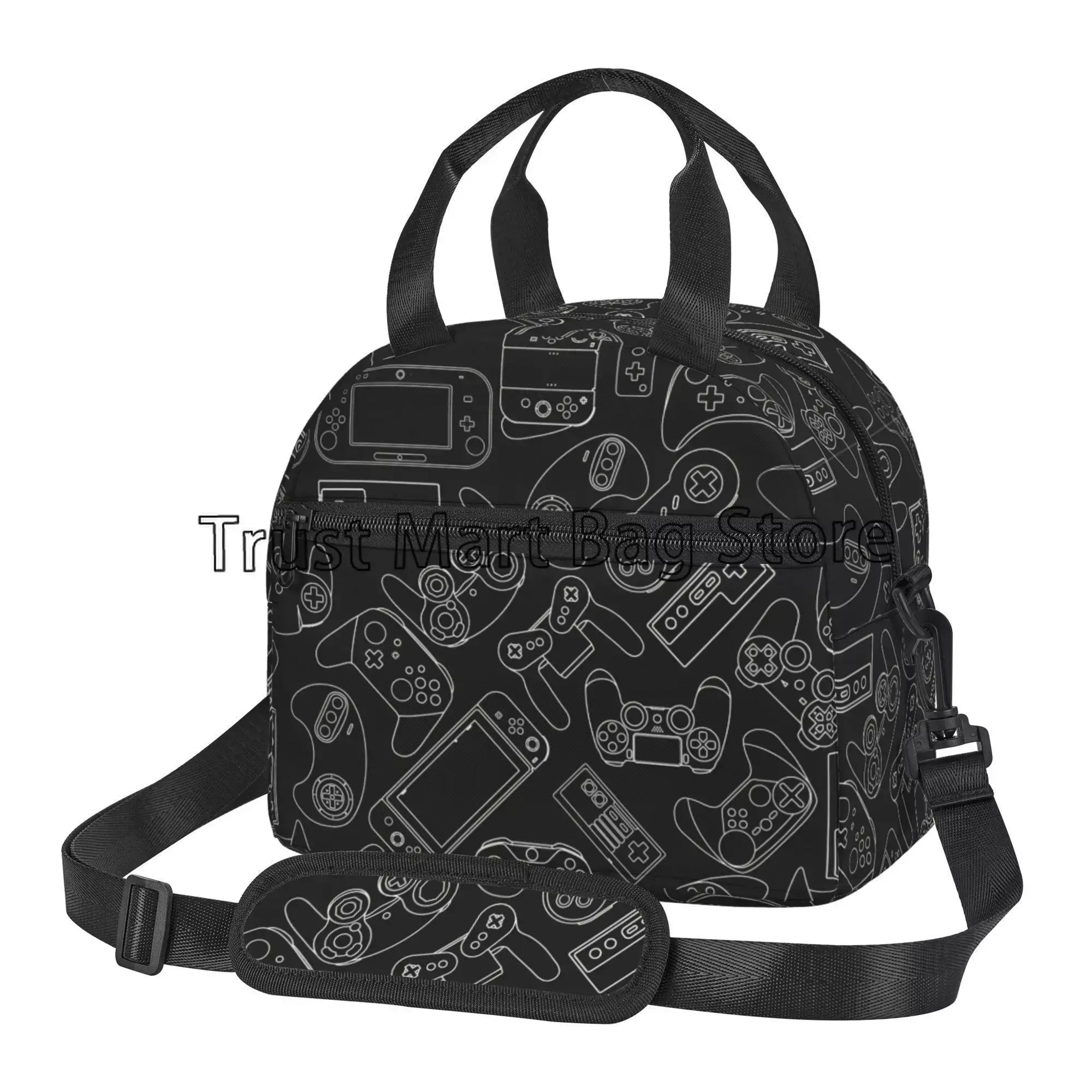 colorful gamer joystick lunch bag with shoulder strap reusable lunch tote