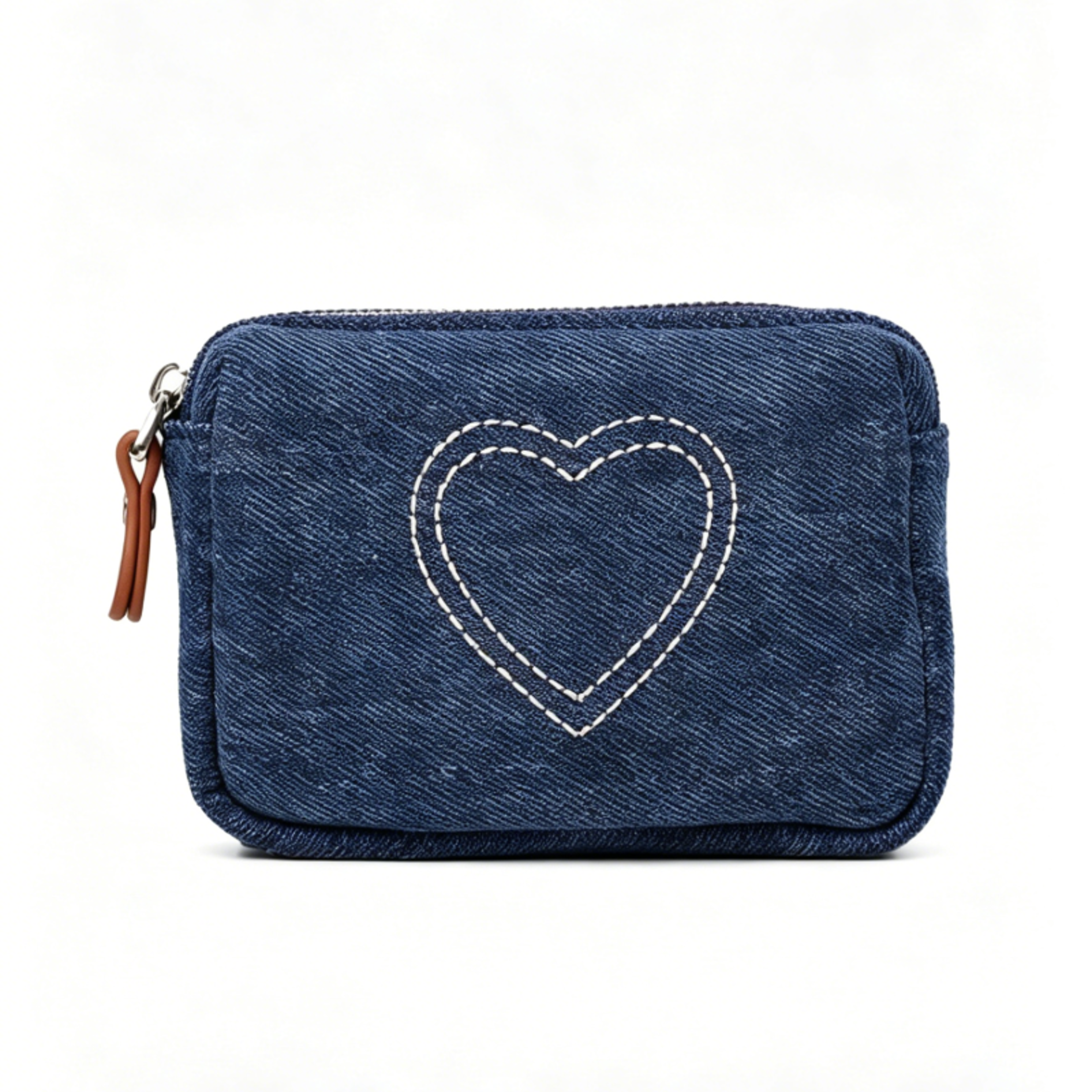 heart embroidered denim canvas coin purse mini zipper wallet