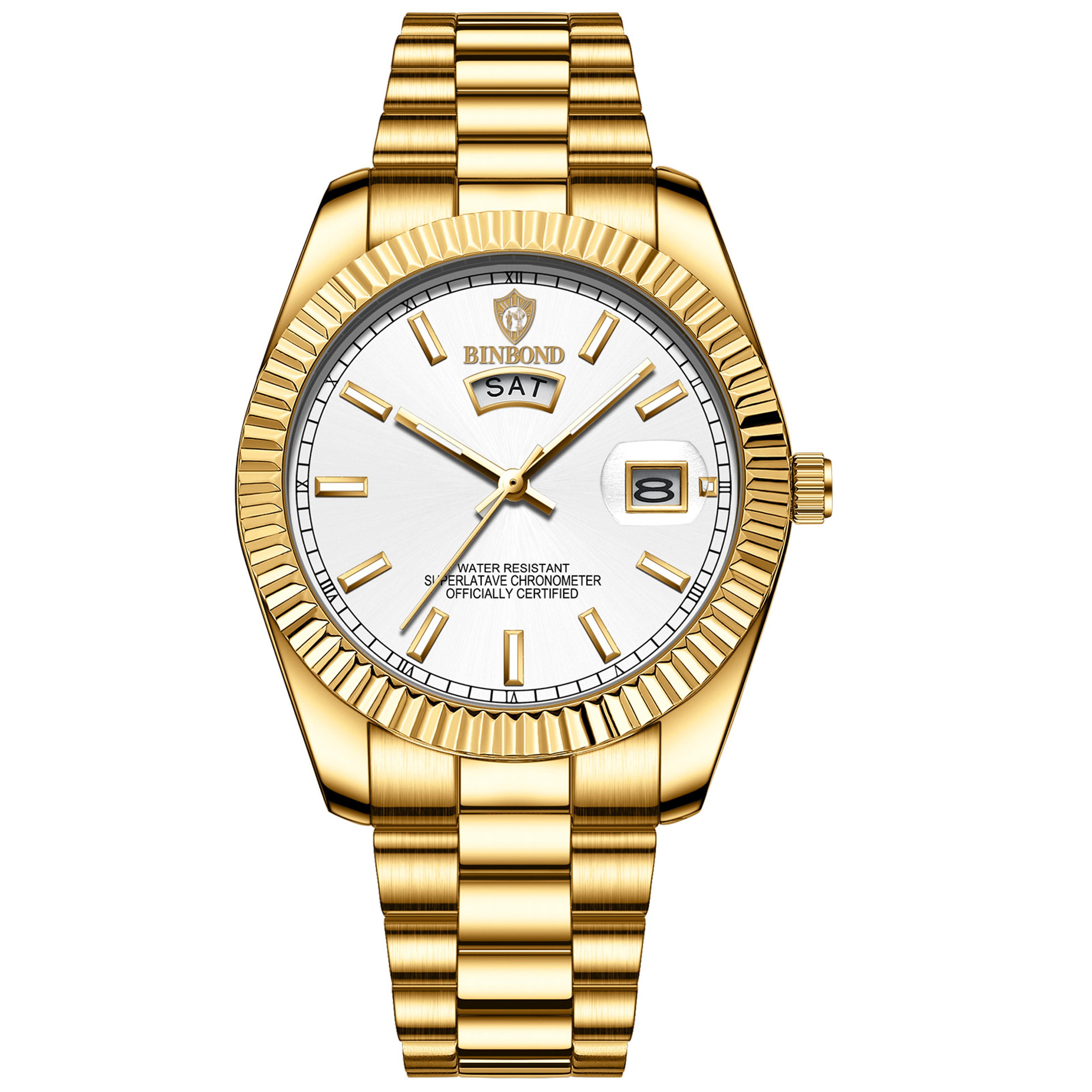 mens quartz watch with luminous day date display and water resistance