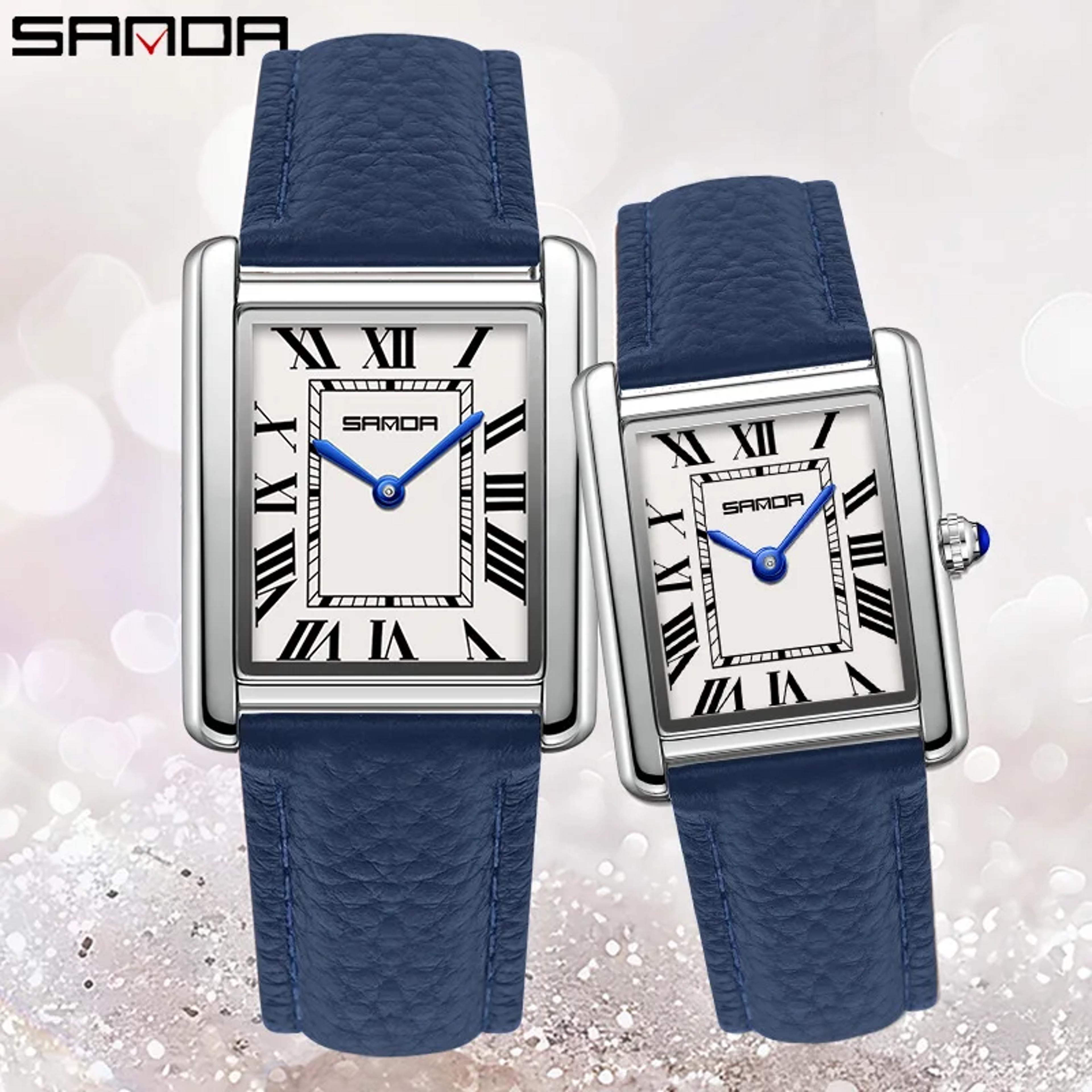 couple tank watch square dial leather strap water resistant quartz watch
