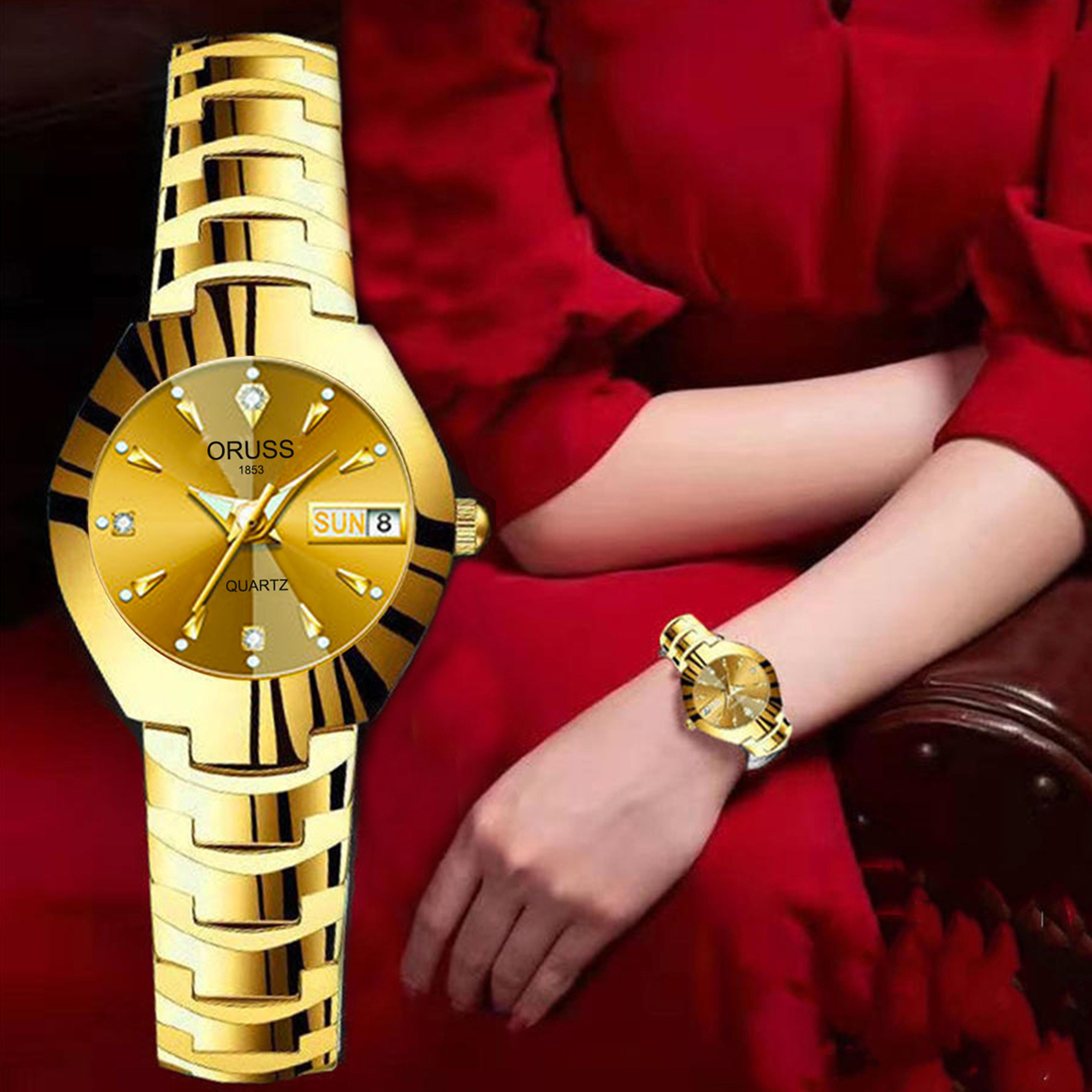 elegant womens stainless steel water proof luminous quartz calendar watch