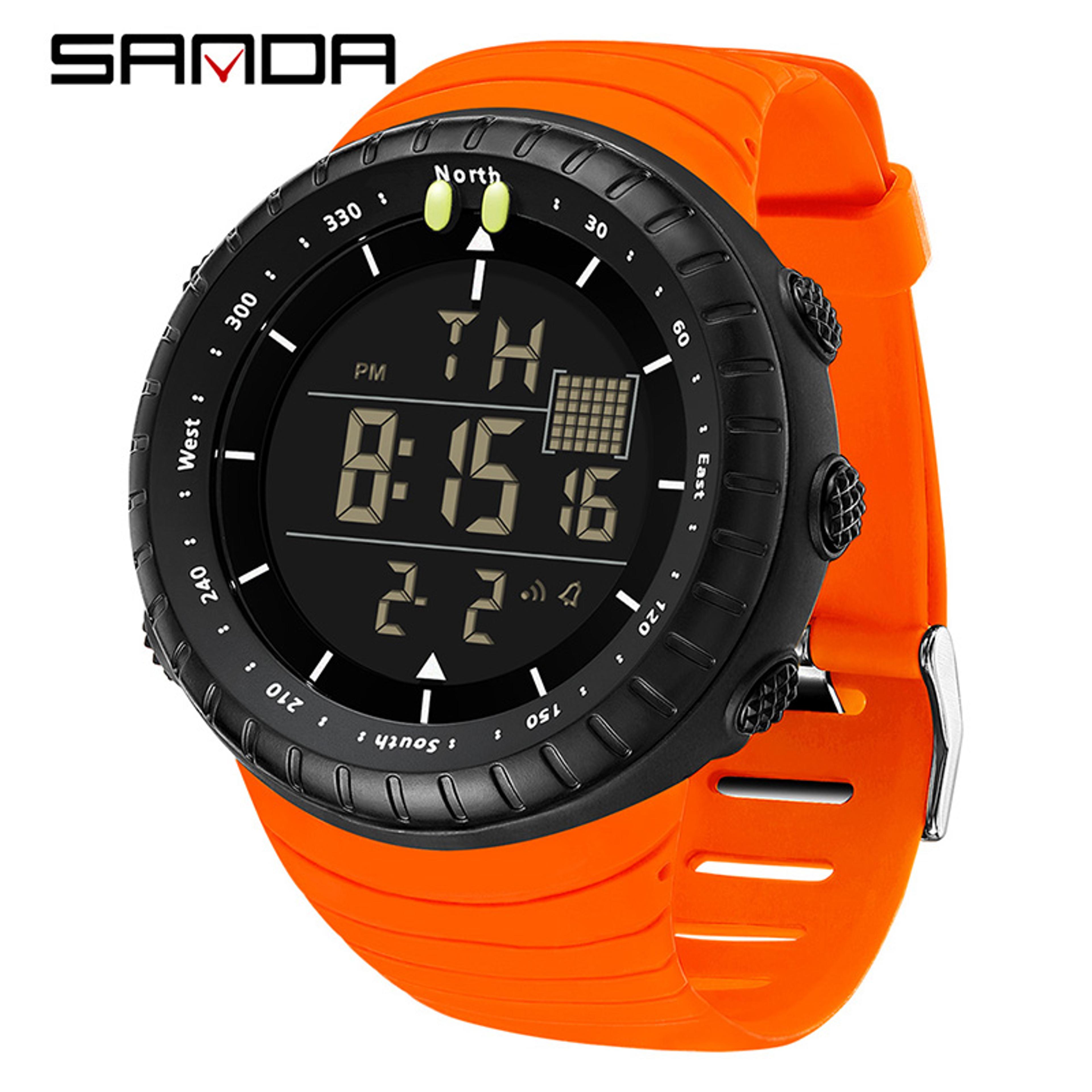 mens digital sports watch with led backlight, alarm & water resistant design