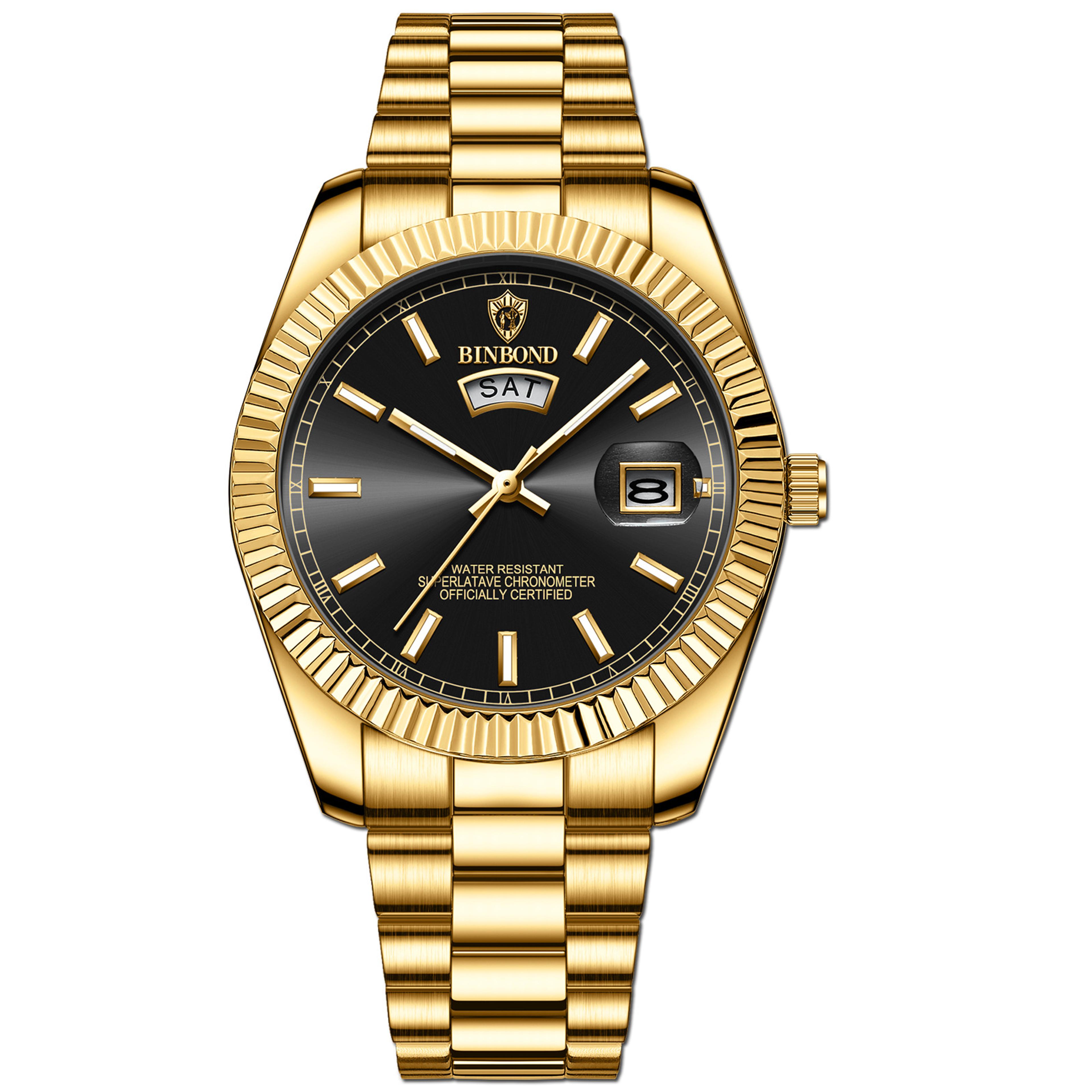 mens quartz watch with luminous calendar and water resistance