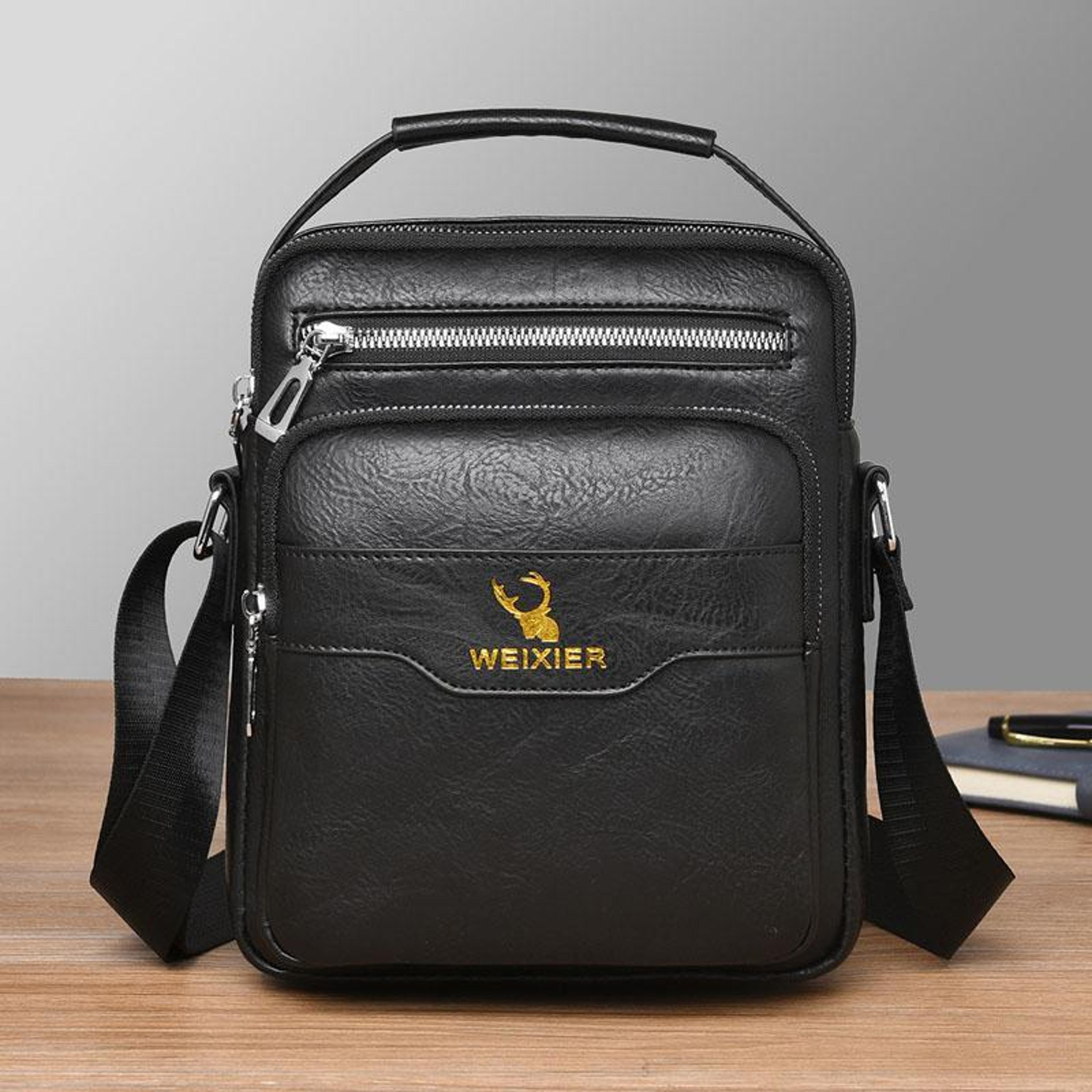 men's pu leather crossbody bag with adjustable strap and multiple compartments