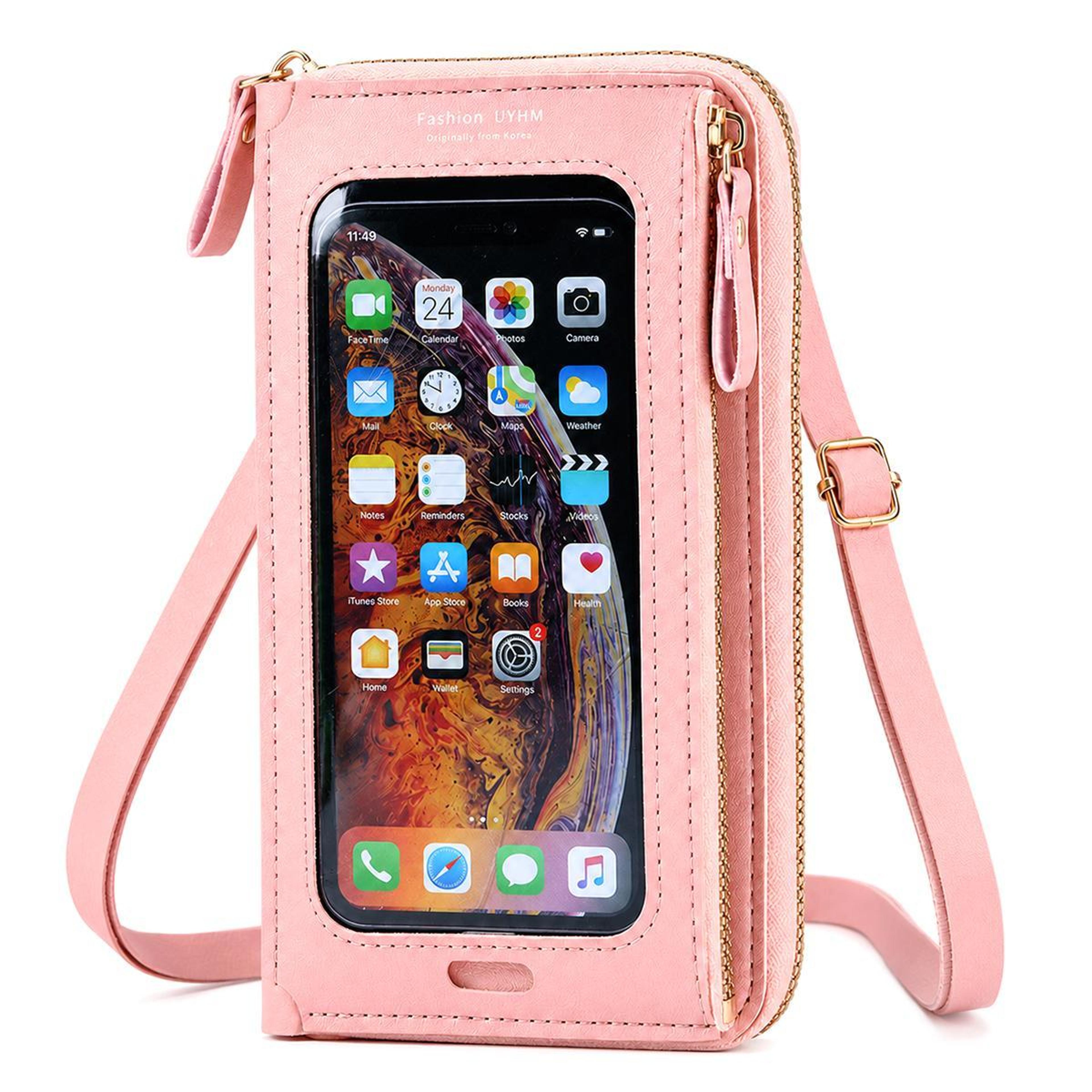 women's touchscreen crossbody phone bag with zipper wallet pouch in pink