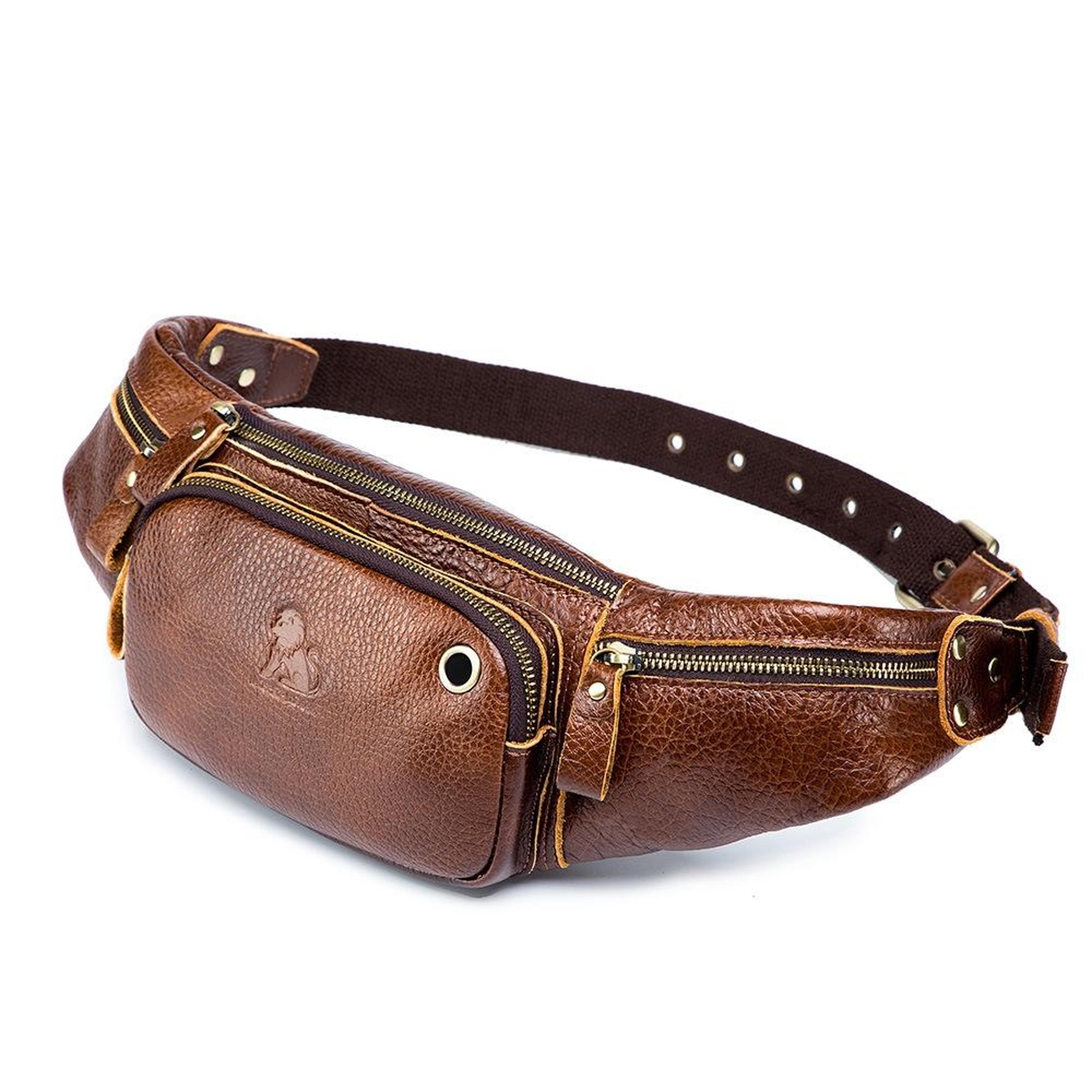 vintage leather crossbody bag for men with zipper pockets brown