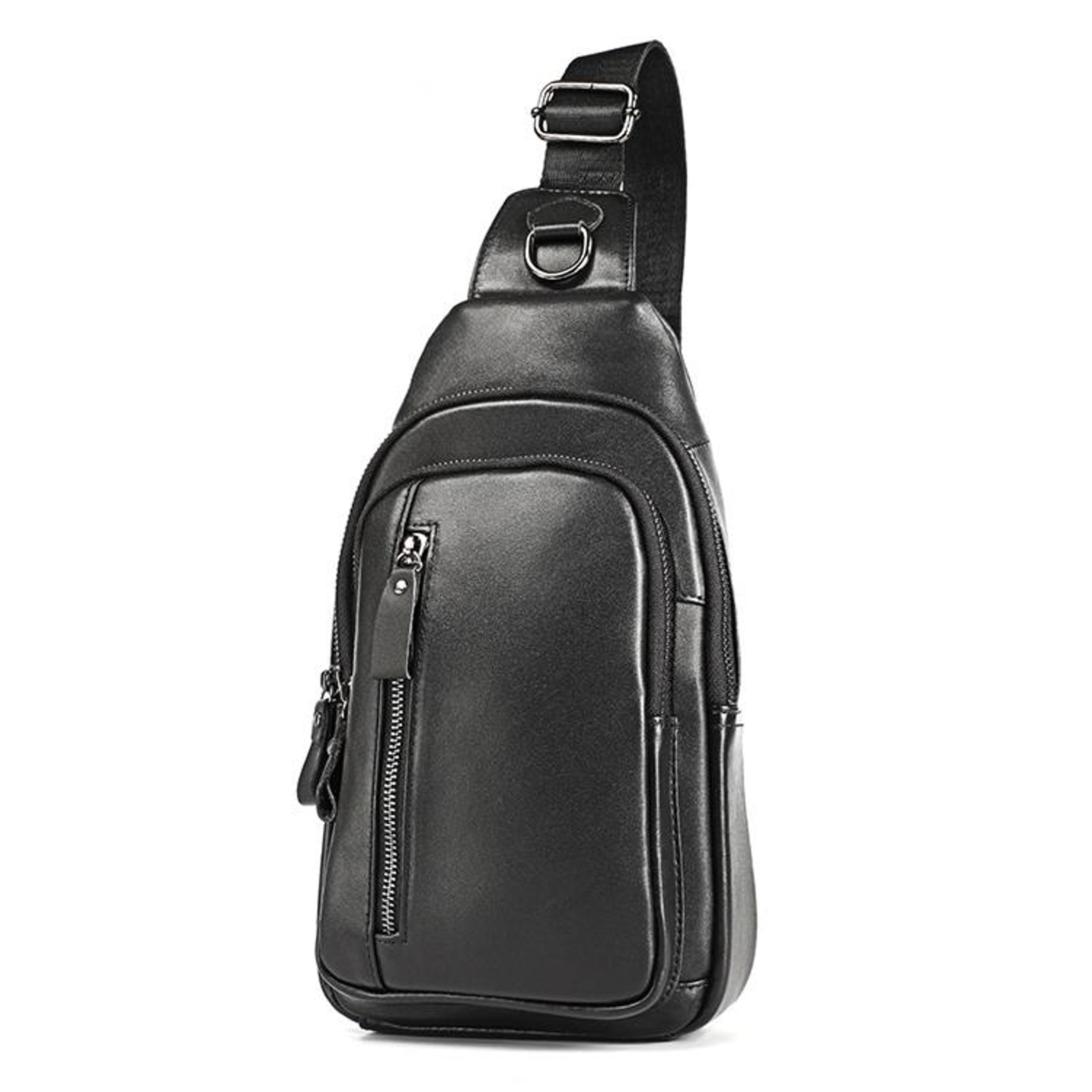 men's leather crossbody bag with multiple zipper pockets black shoulder waist bag