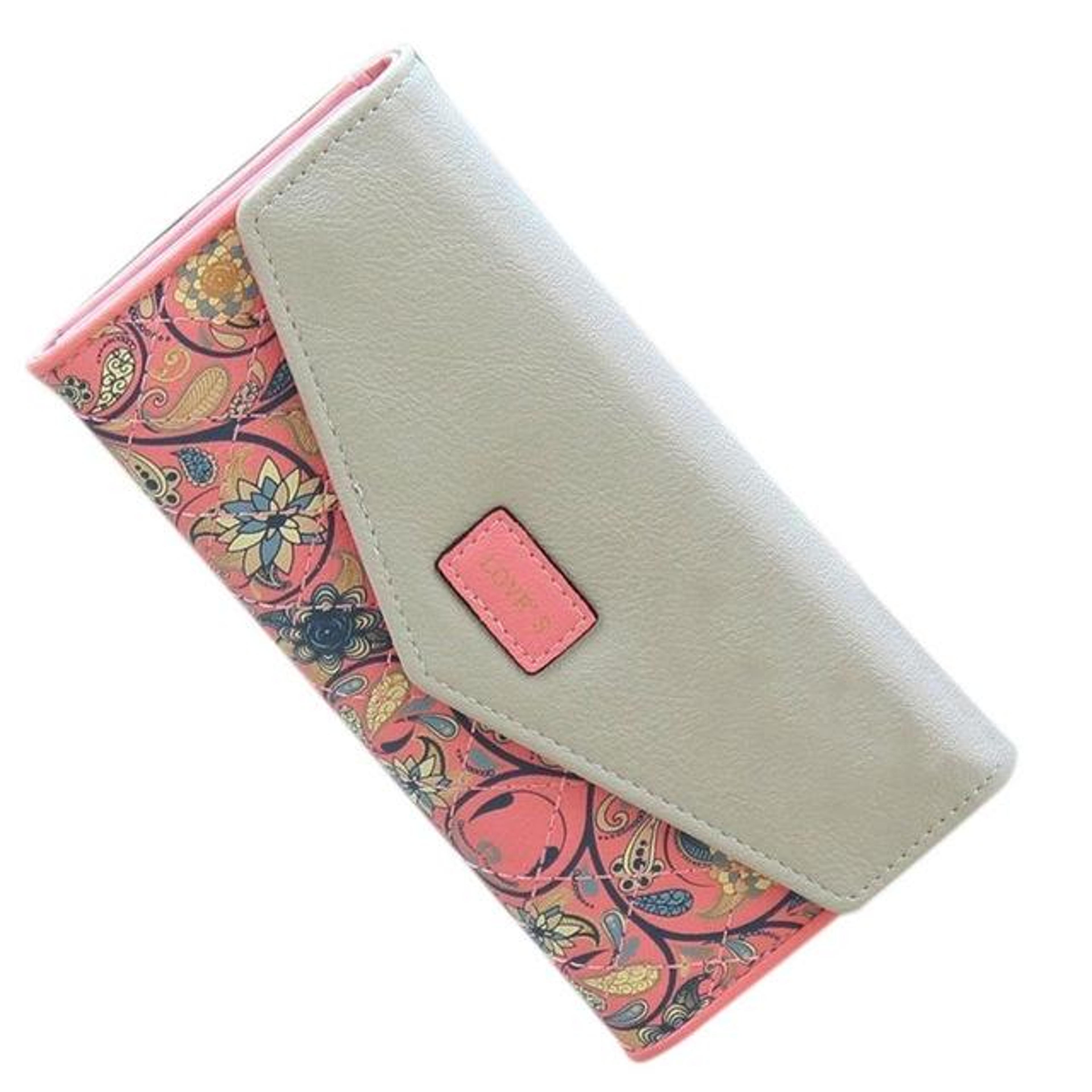 women's long pu leather wallet with floral pattern and zipper pocket