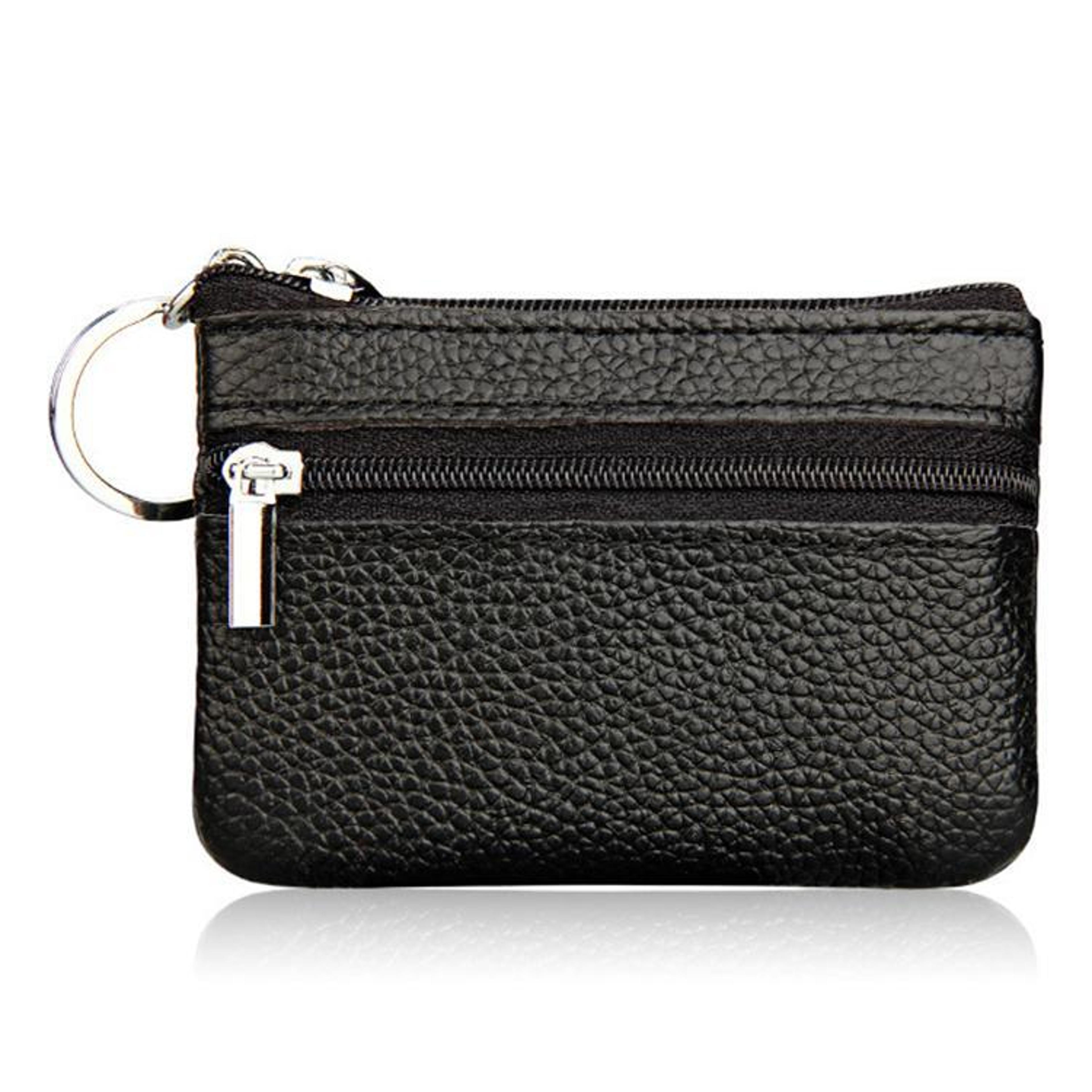 genuine leather zipper coin purse black cowhide bifold wallet for cash and cards