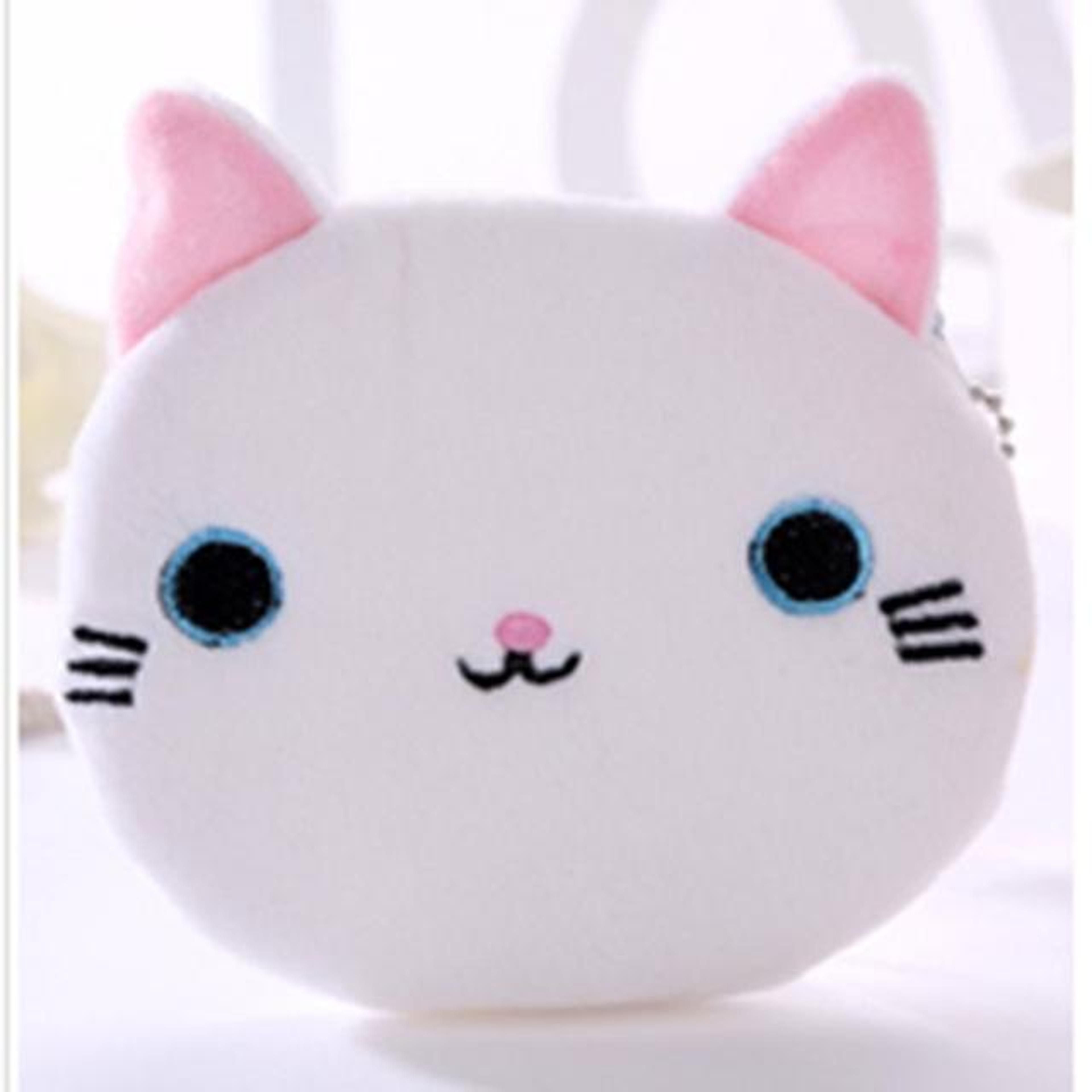 cute white cat plush coin purse with zipper closure for kids and women