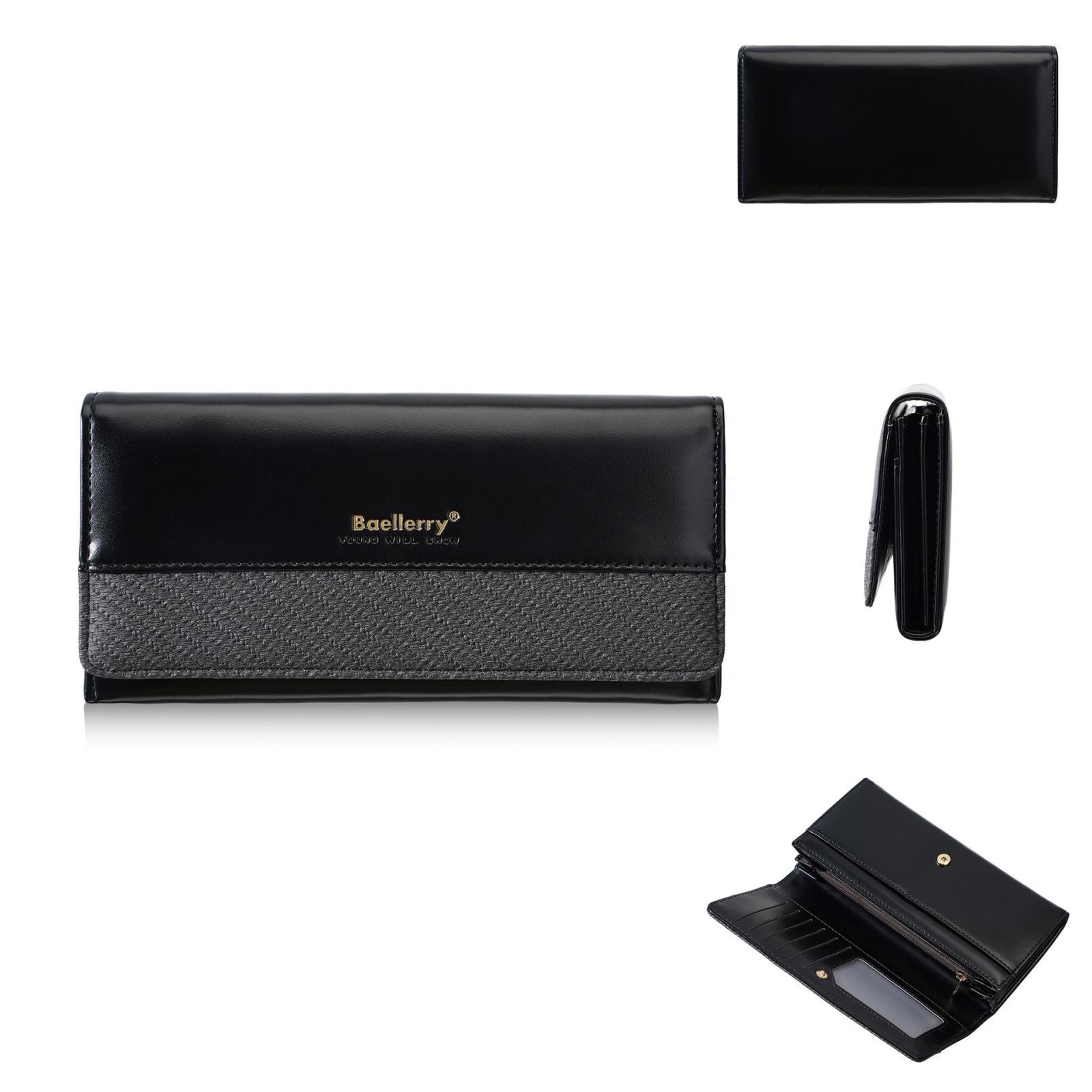 women's long pu leather wallet with card slots and zippered coin pocket