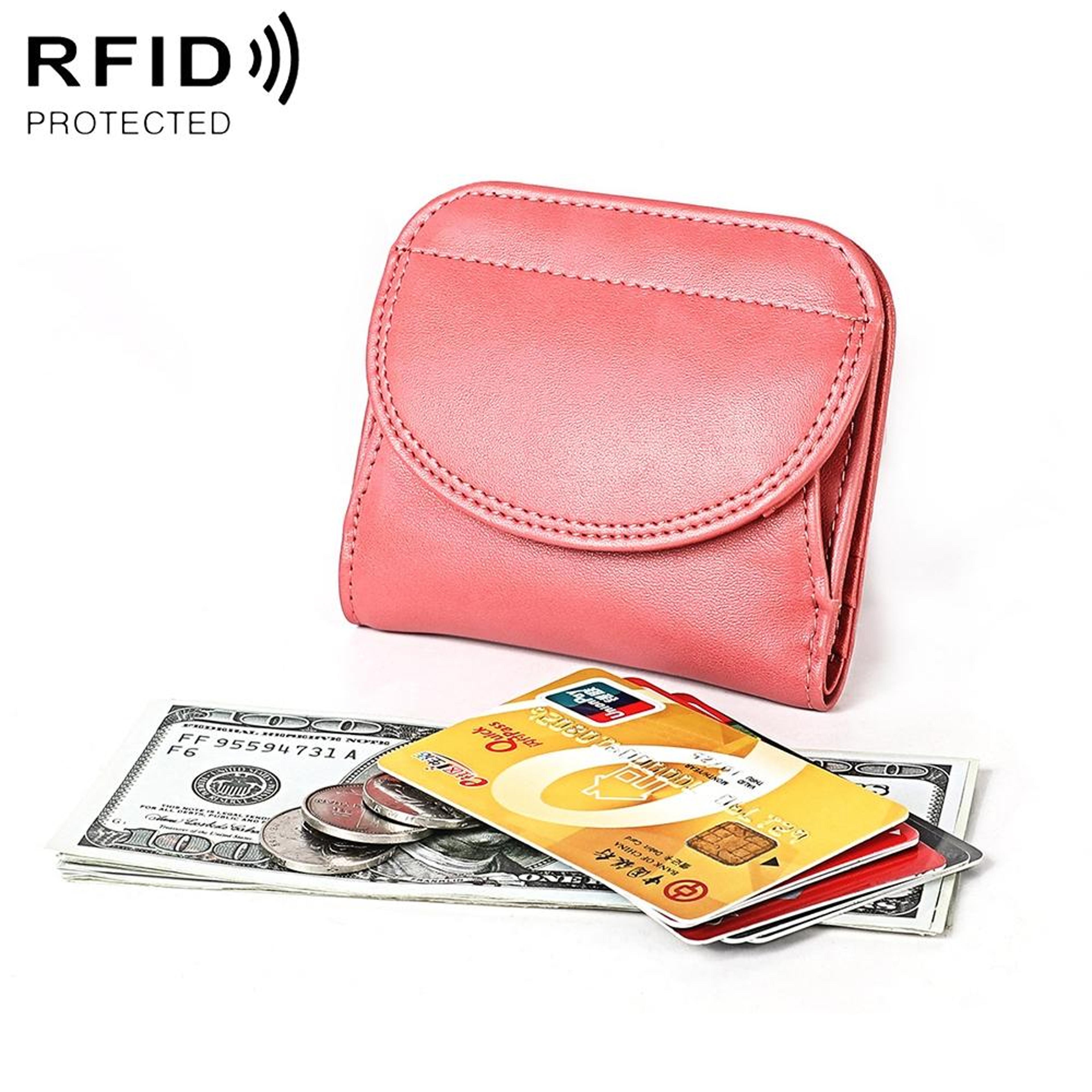 women's genuine leather rfid blocking bifold coin purse in pink