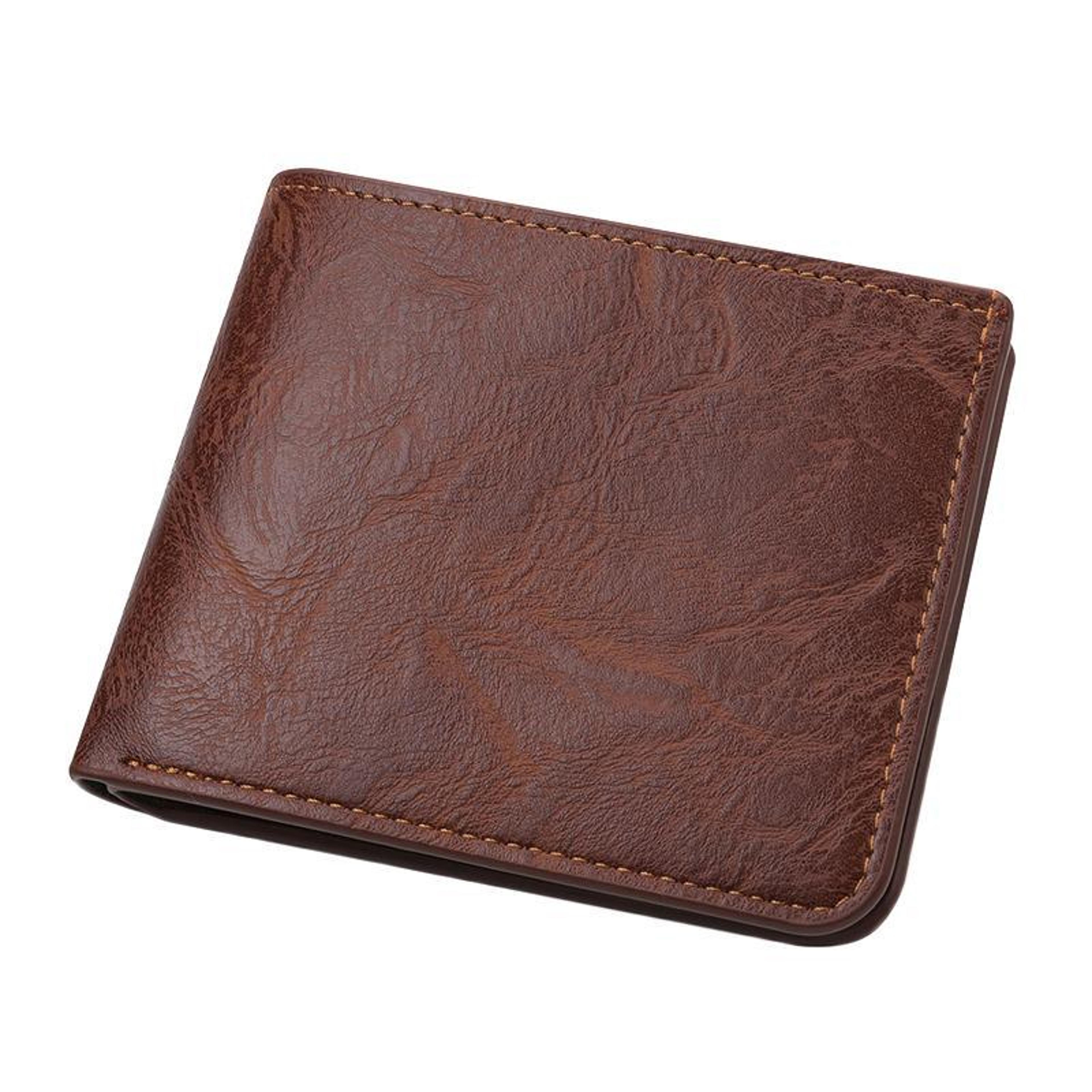 men's pu leather wallet with card slots and zipper pocket in light brown