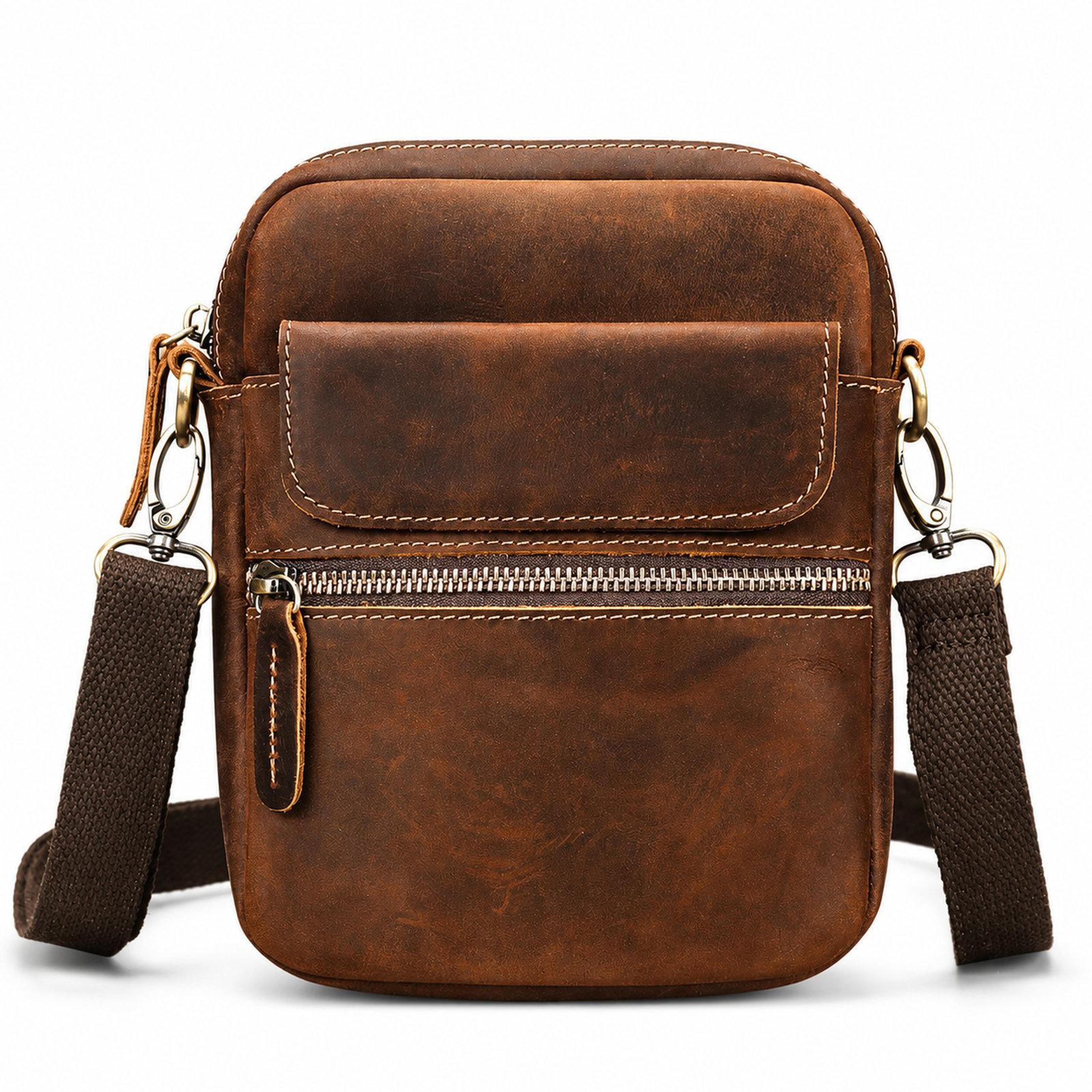 vintage leather crossbody bag small brown messenger shoulder purse with multiple pockets
