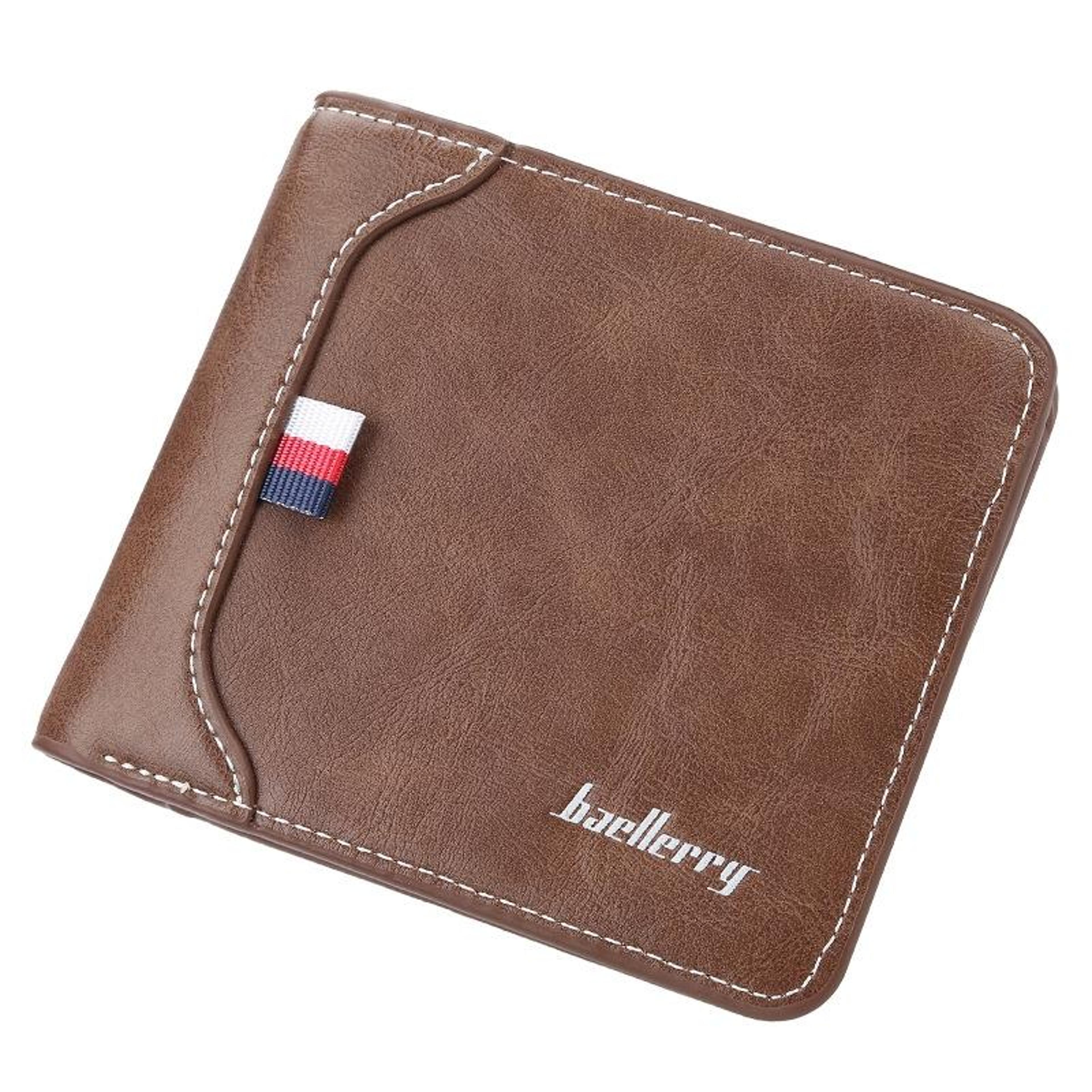 baellerry short wallet tri fold horizontal coin purse for men dark coffee