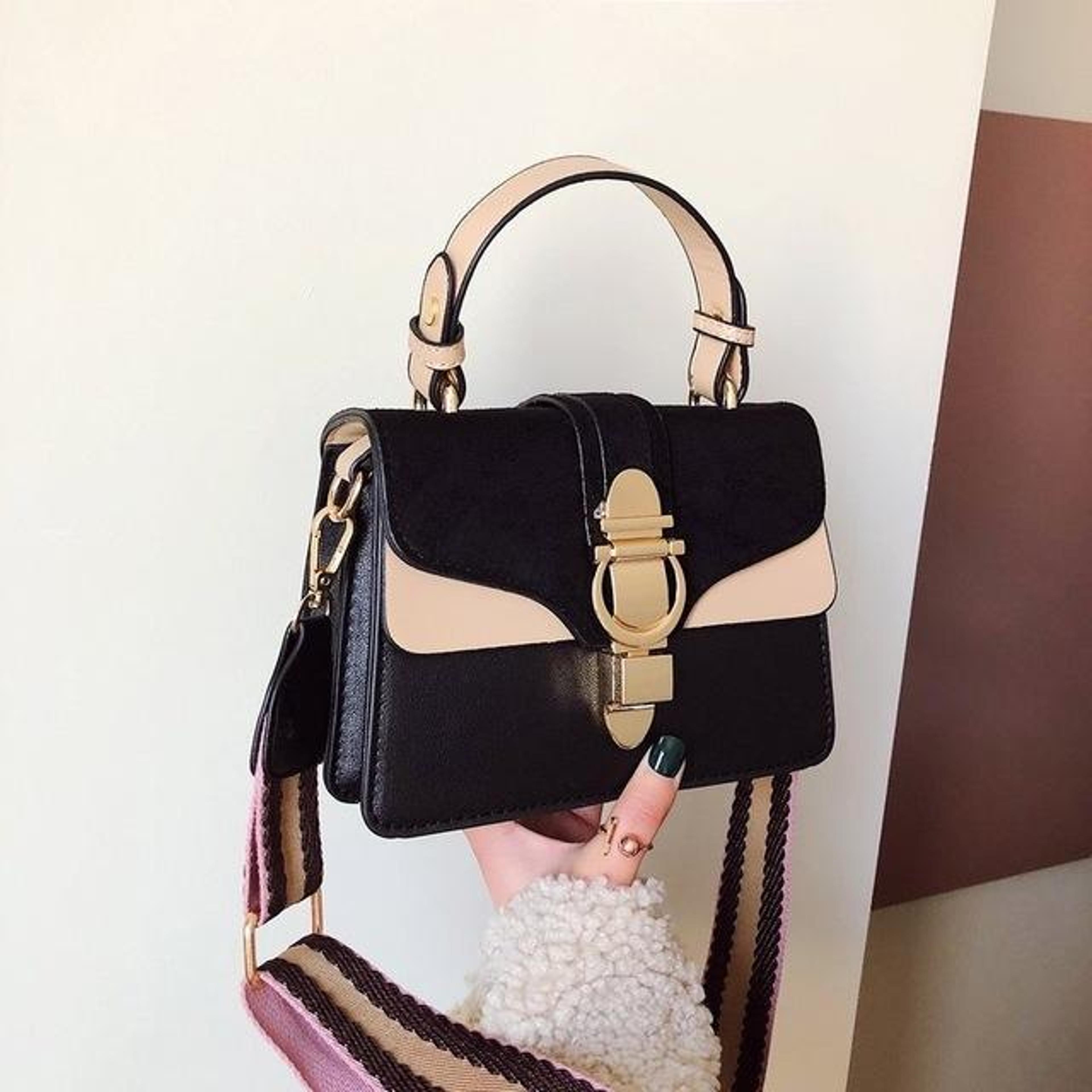 women black pu shoulder bag casual tote crossbody purse