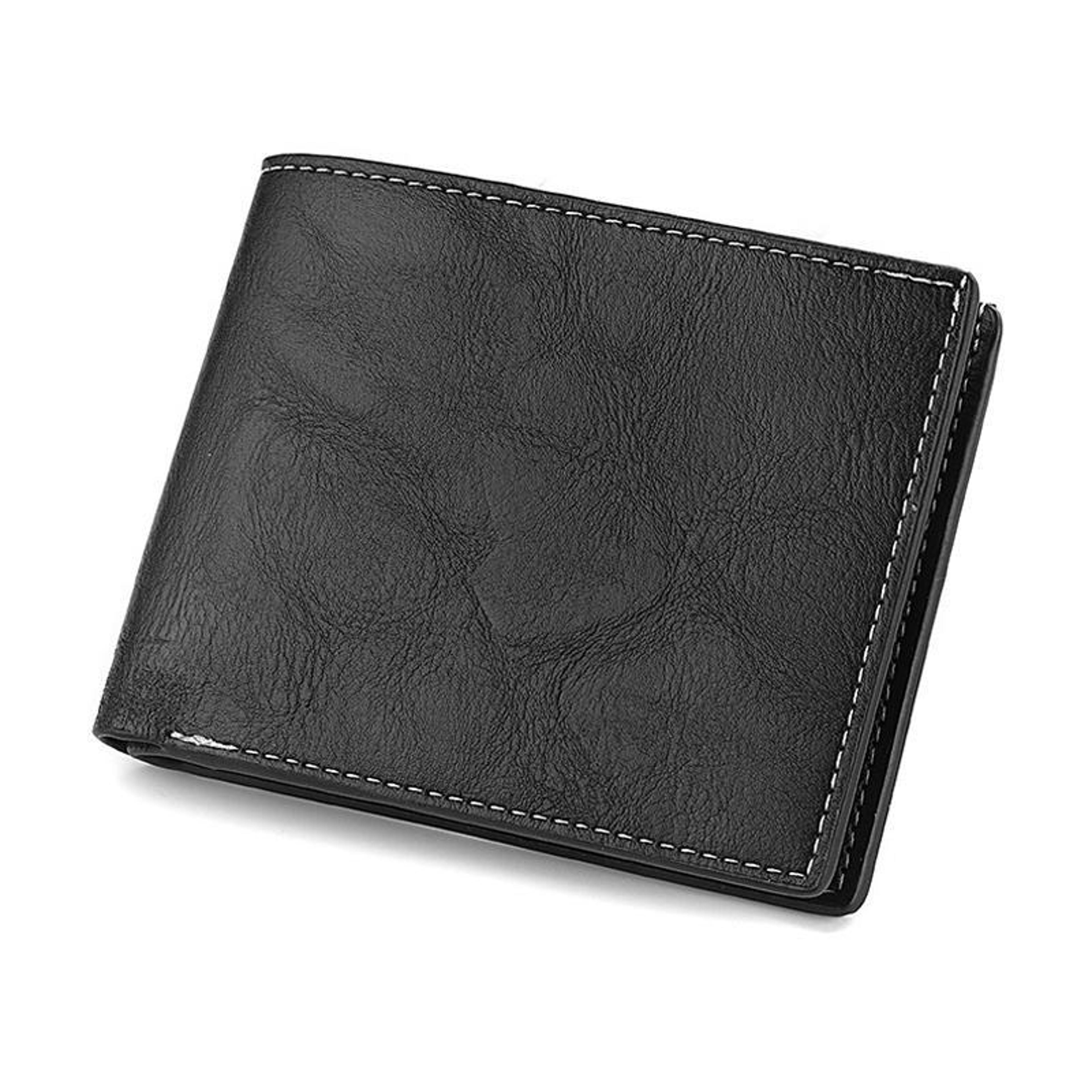 retro men short wallet slim horizontal bi fold with card slots and zipper pocket in black