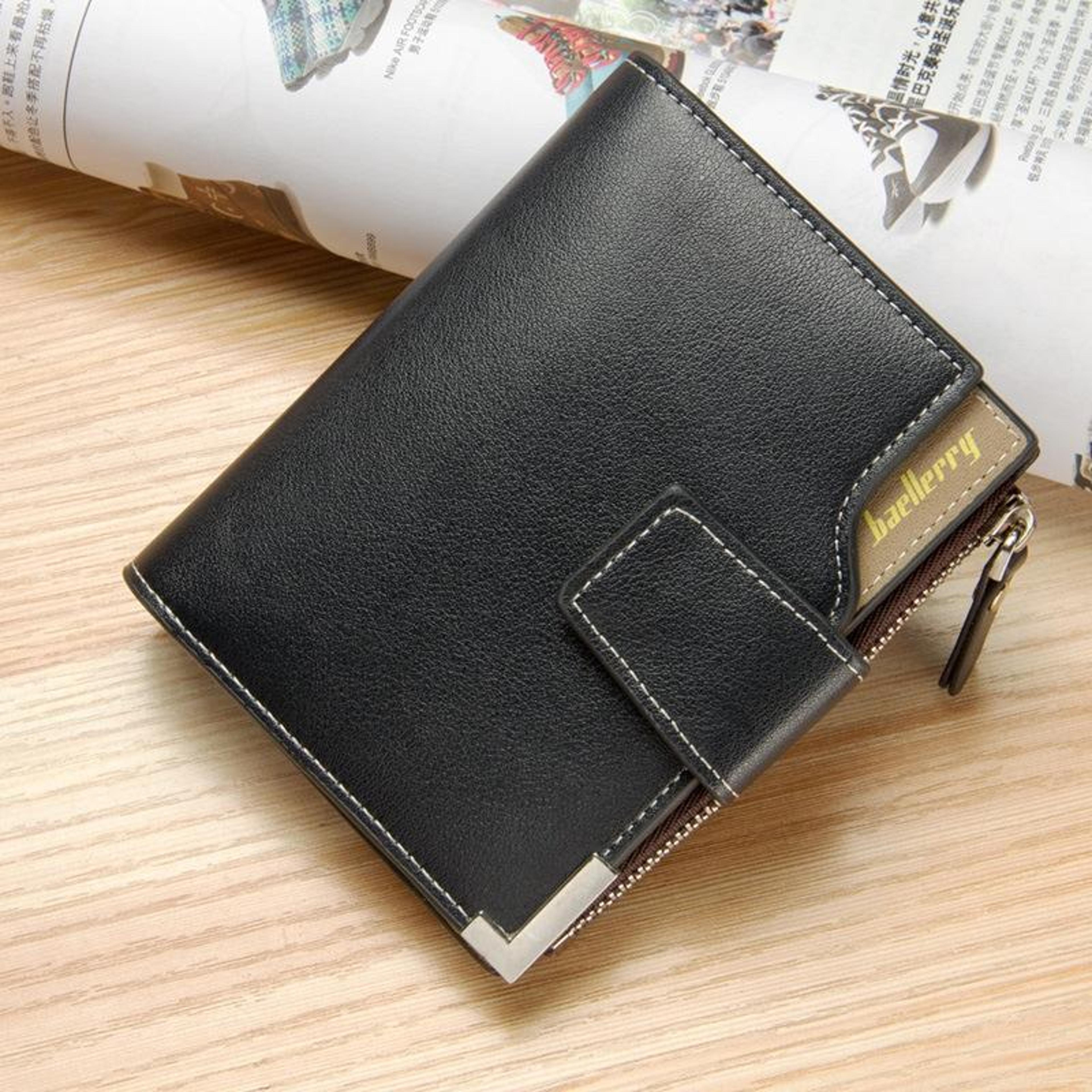 men casual trifold wallet with zipper buckle closure and multi card slots blue