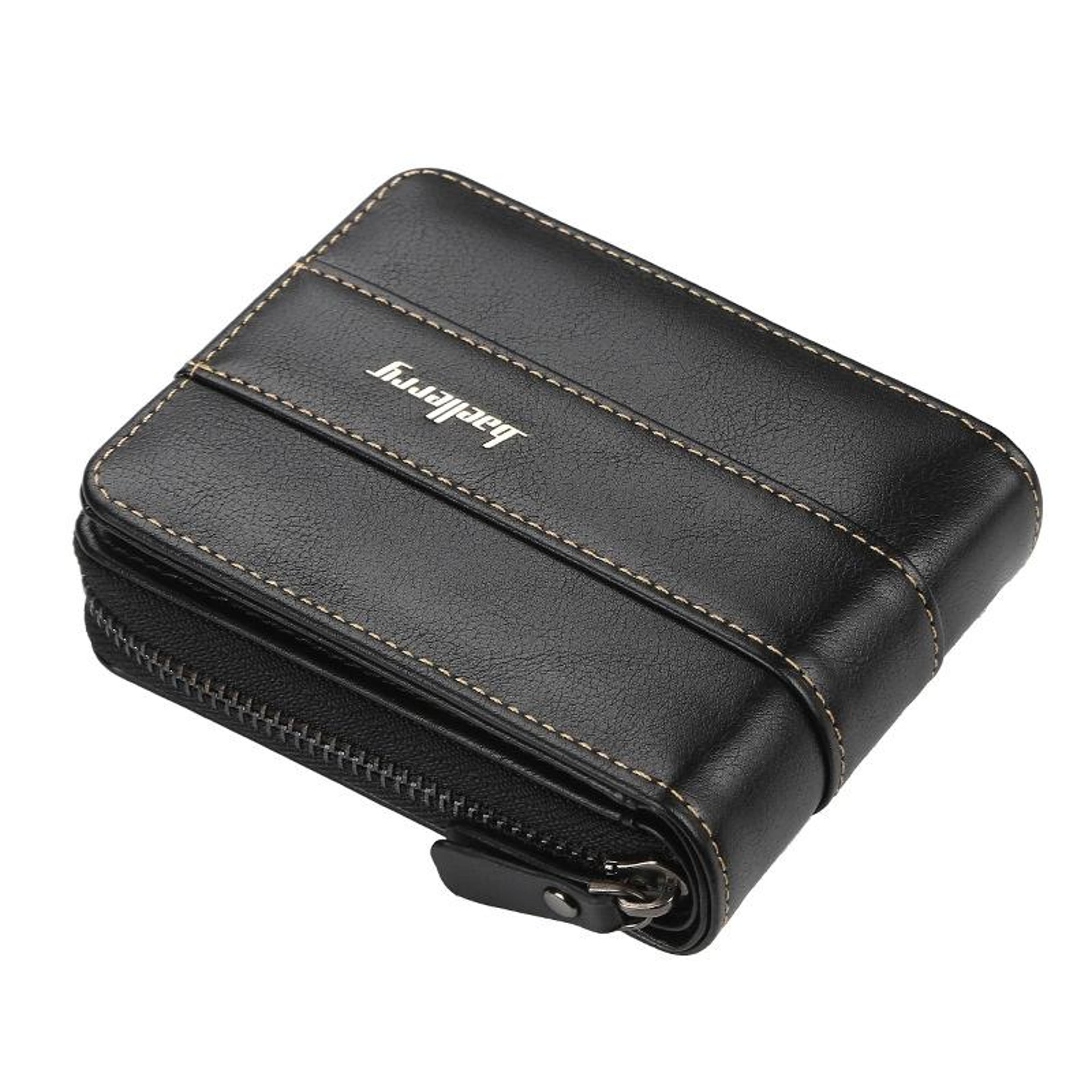men's pu leather trifold wallet with 13 card slots and zipper coin pocket