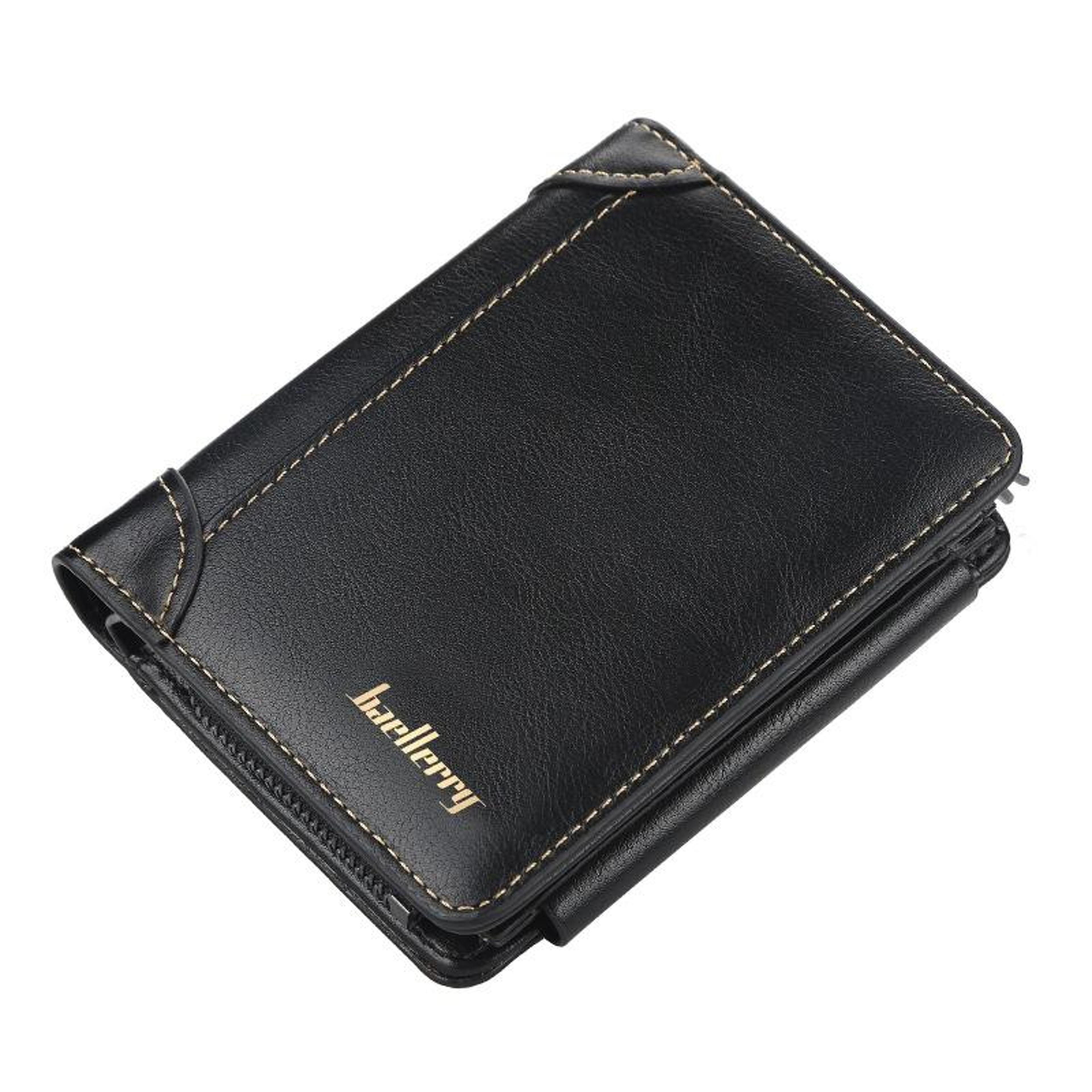 mens tri fold wallet with zipper coin pocket and card holder