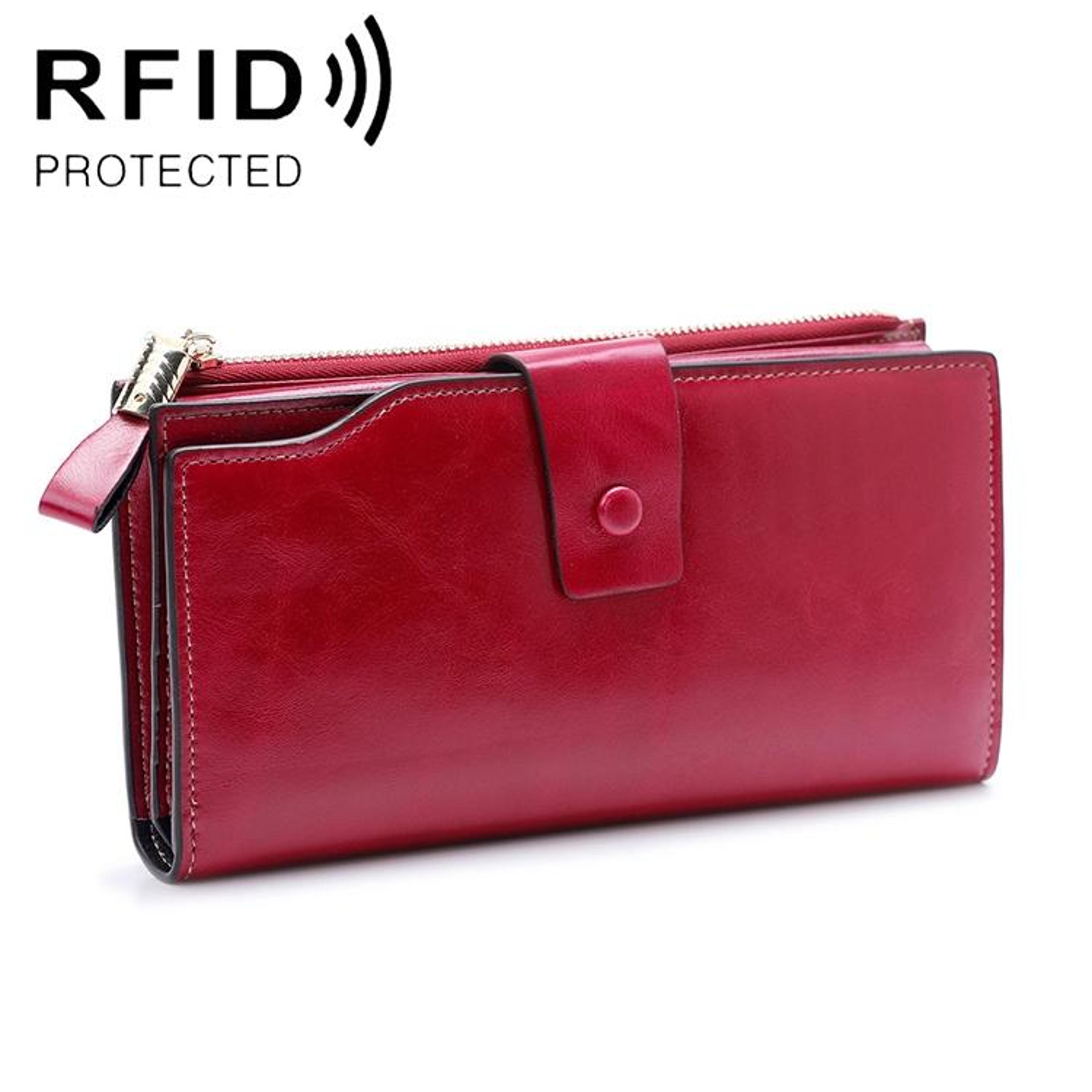 leather wallet for women with card slots zipper compartments and photo pocket