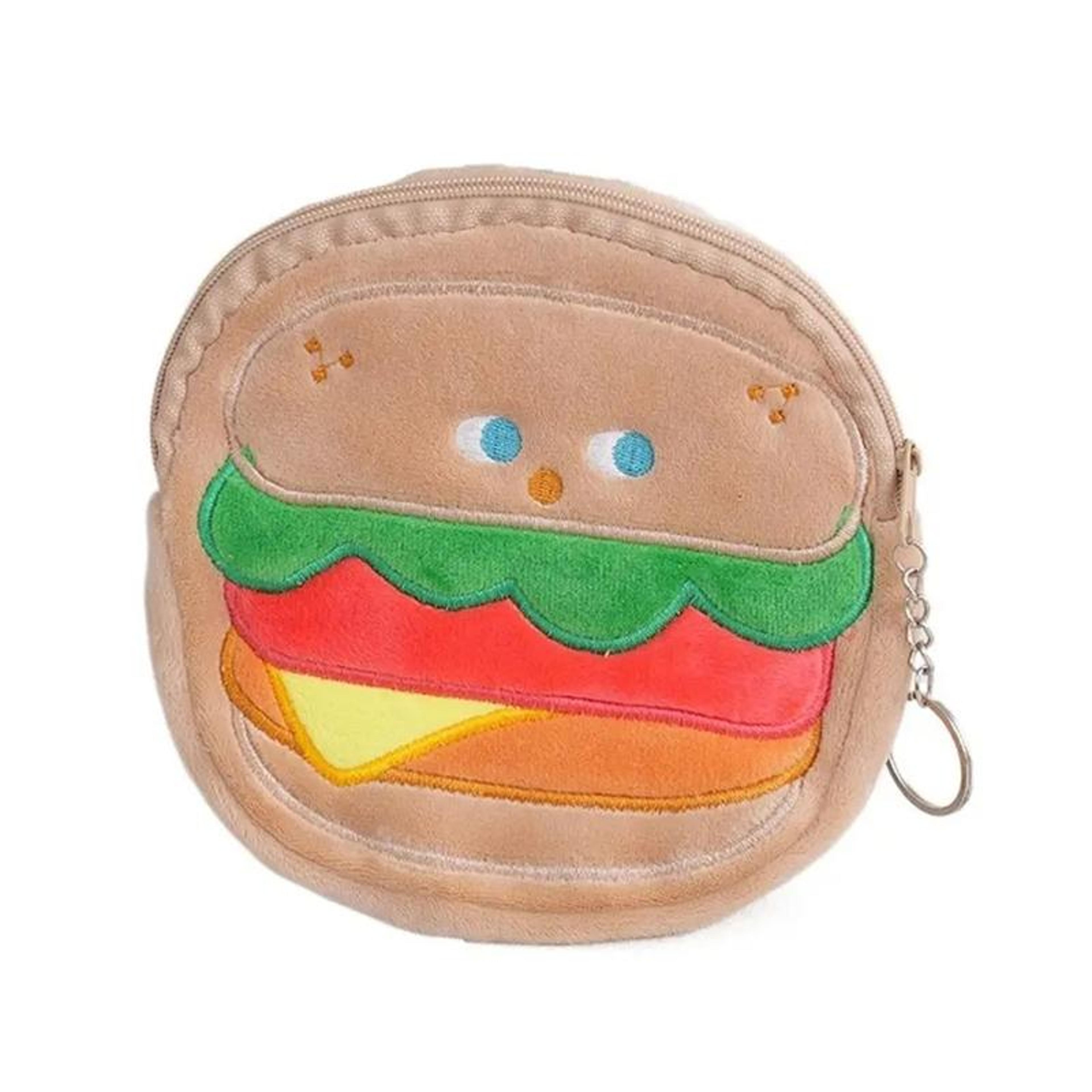 cute hamburger plush coin purse and small storage bag with zipper