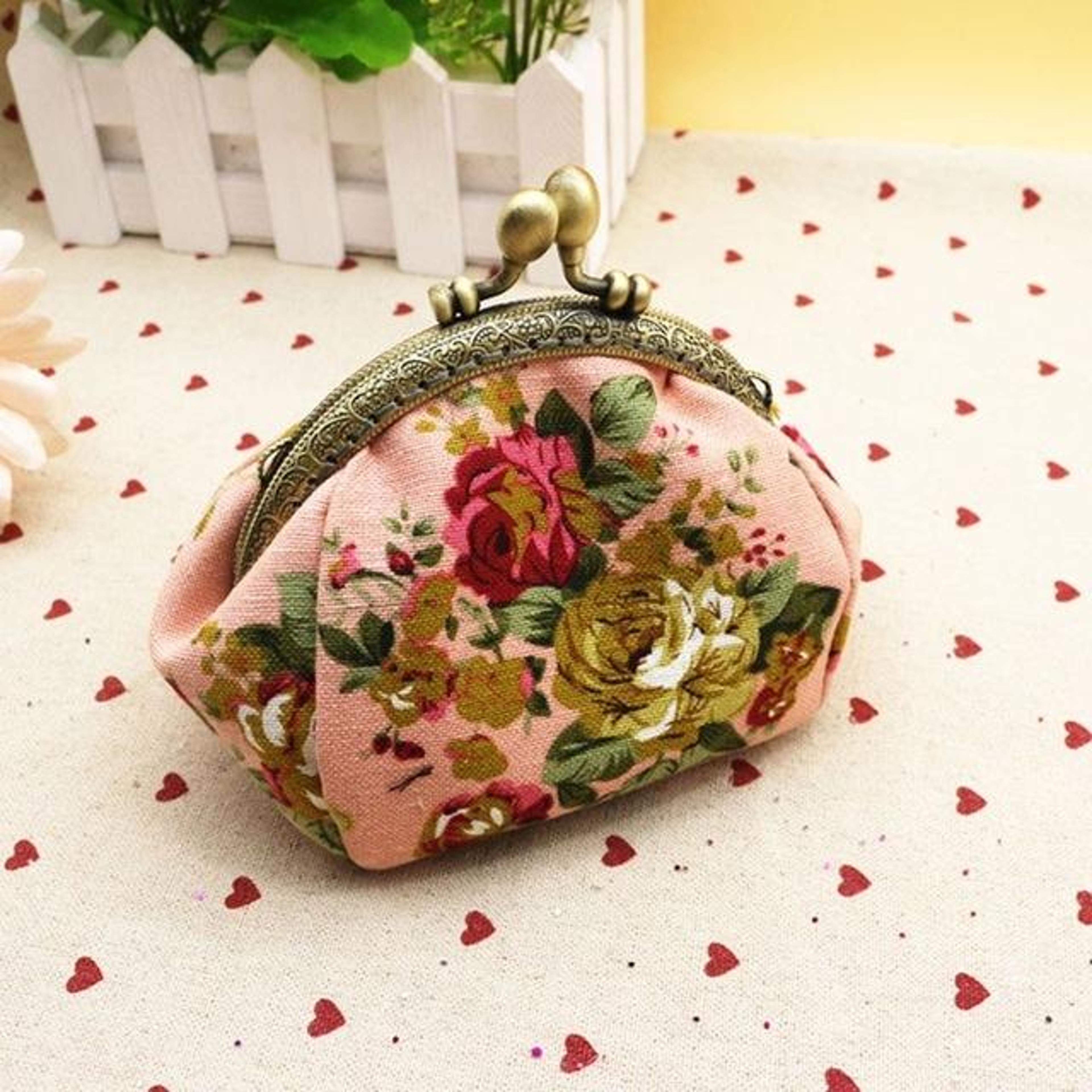 womens vintage flower canvas wallet clutch with hasp closure