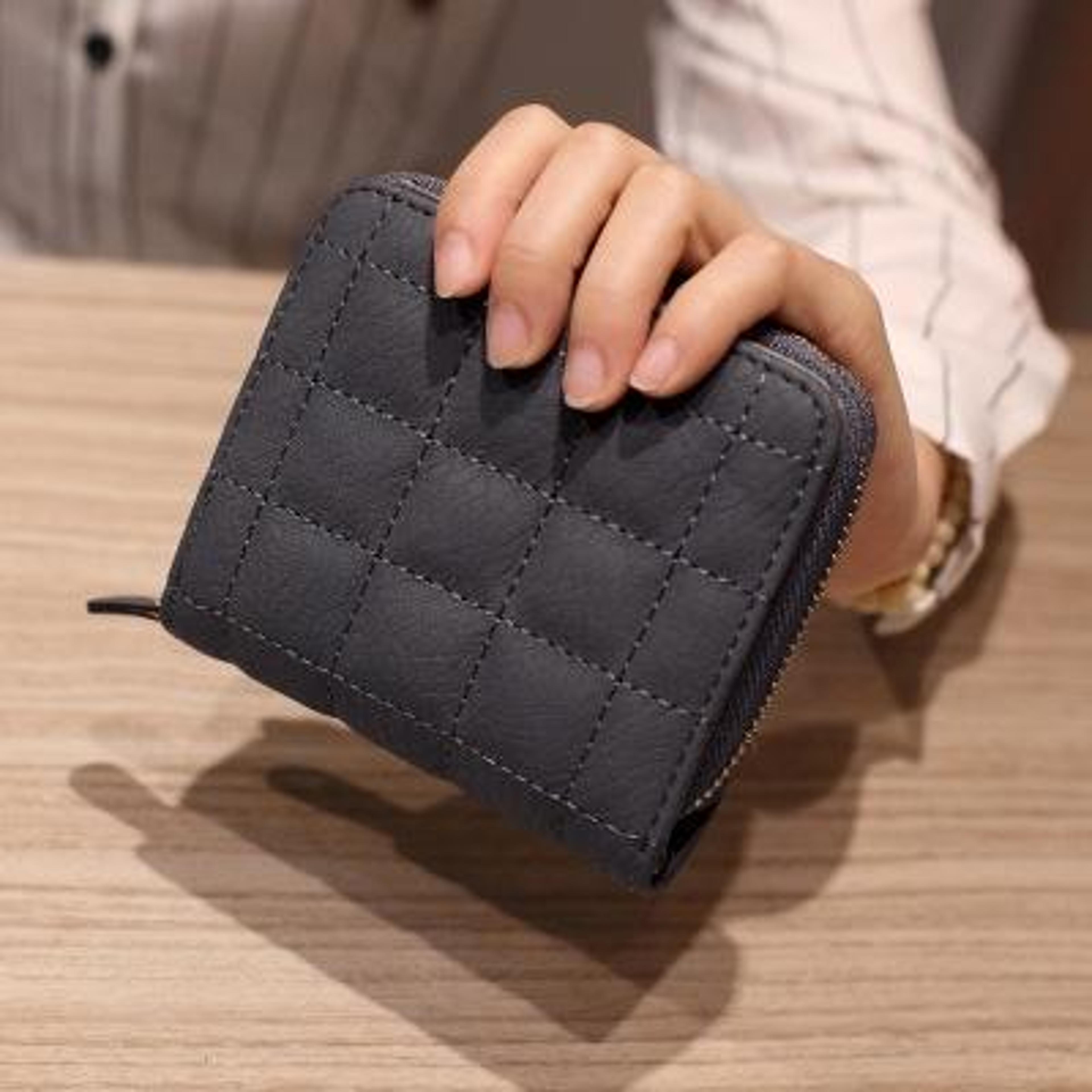 womens short zipper coin purse mini wallet in dark gray
