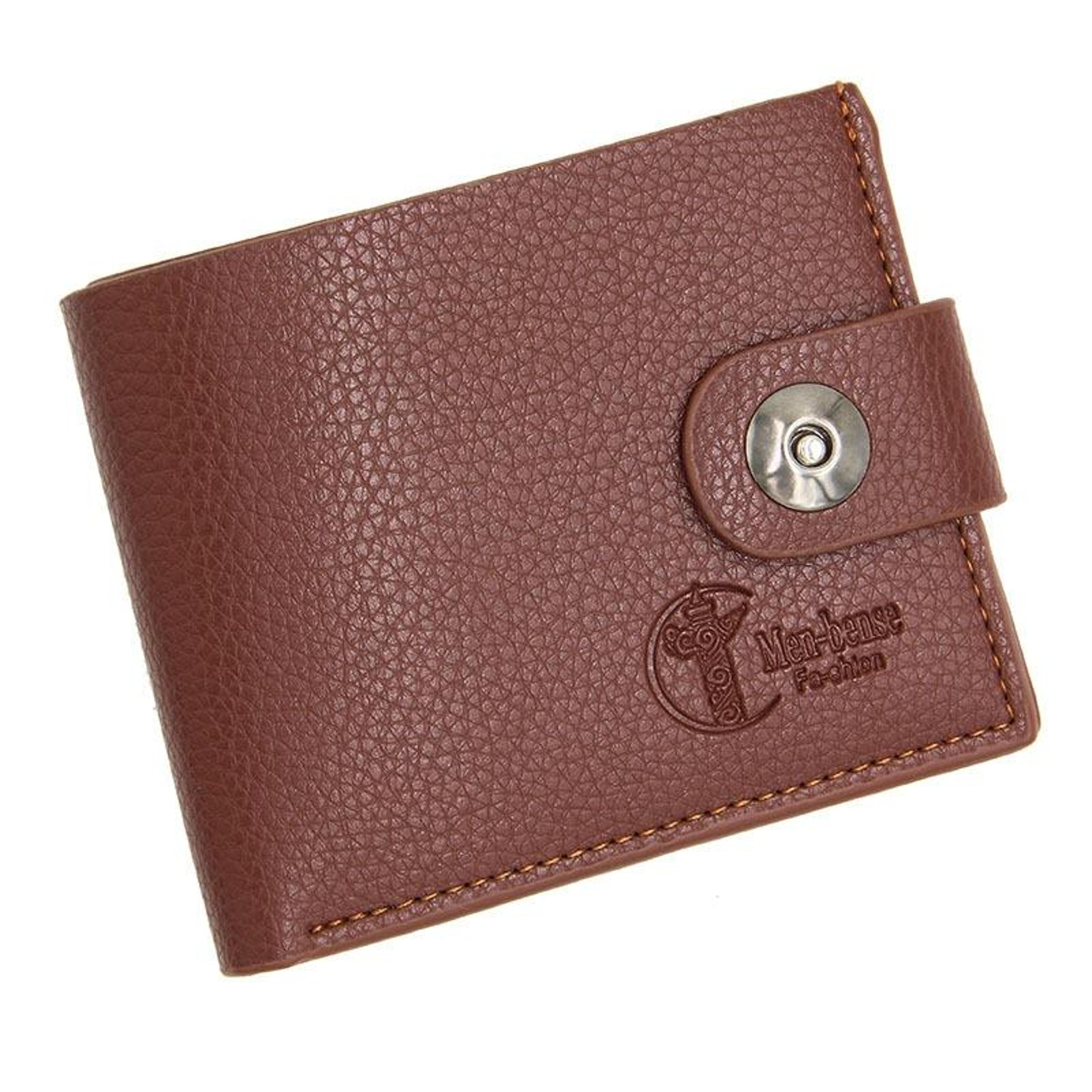 mens short magnetic closure wallet with multi card slots and coin pocket