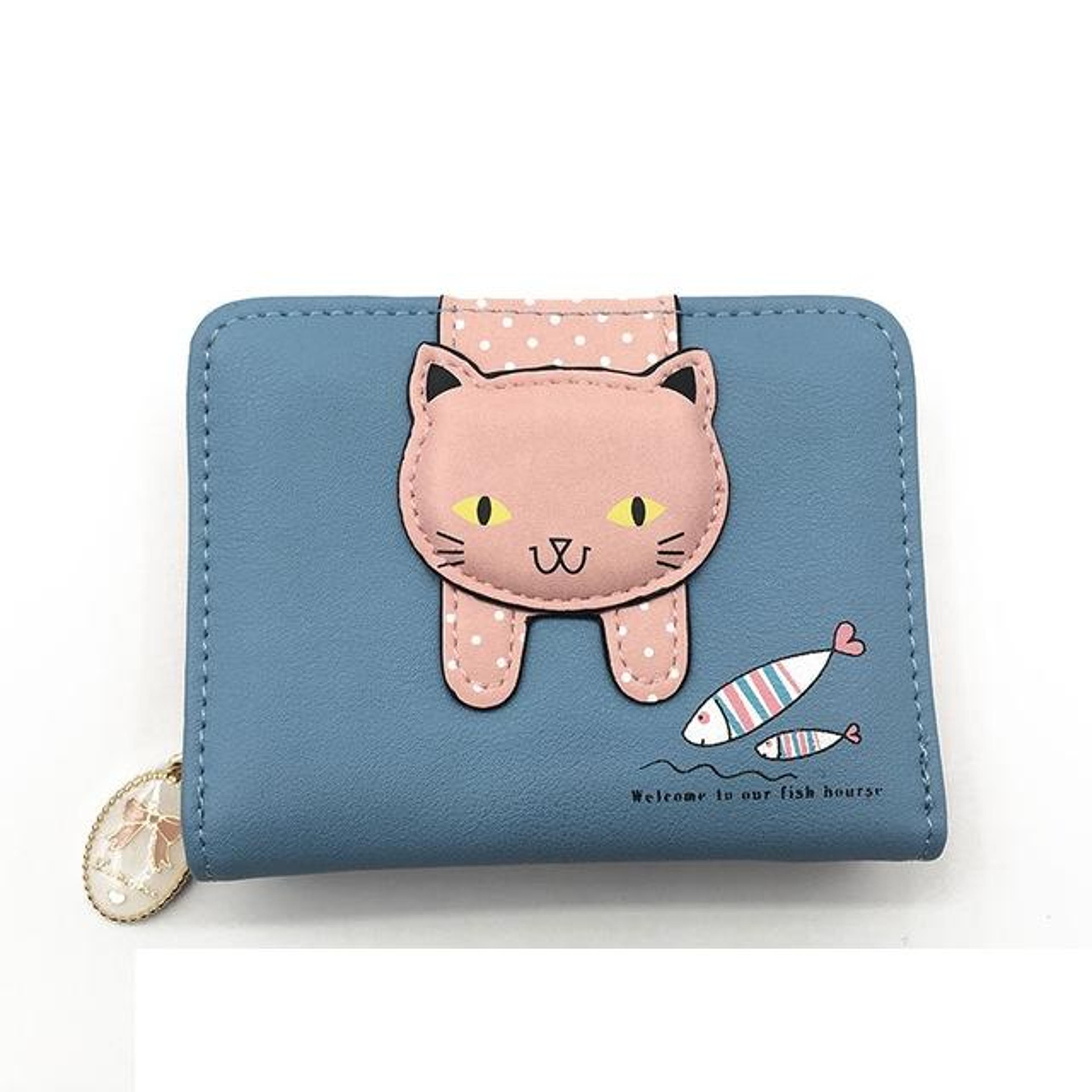 cute cat wallet for women with zipper closure and multiple card slots
